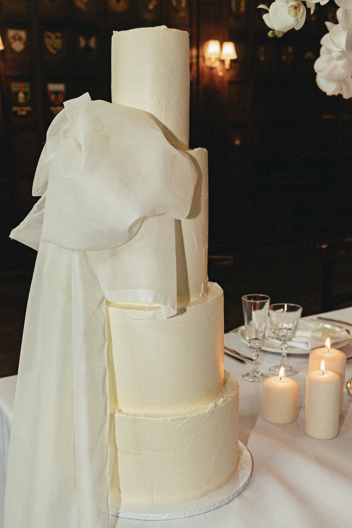 simple buttercream wedding cake with bow