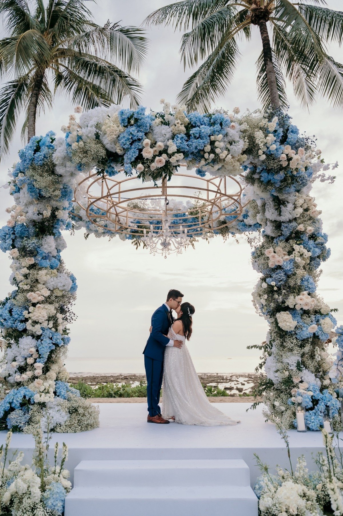 extra large blue and white floral installation