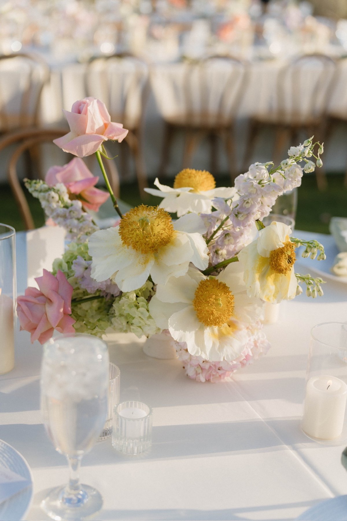 peeled peonies in wedding flower arrangements