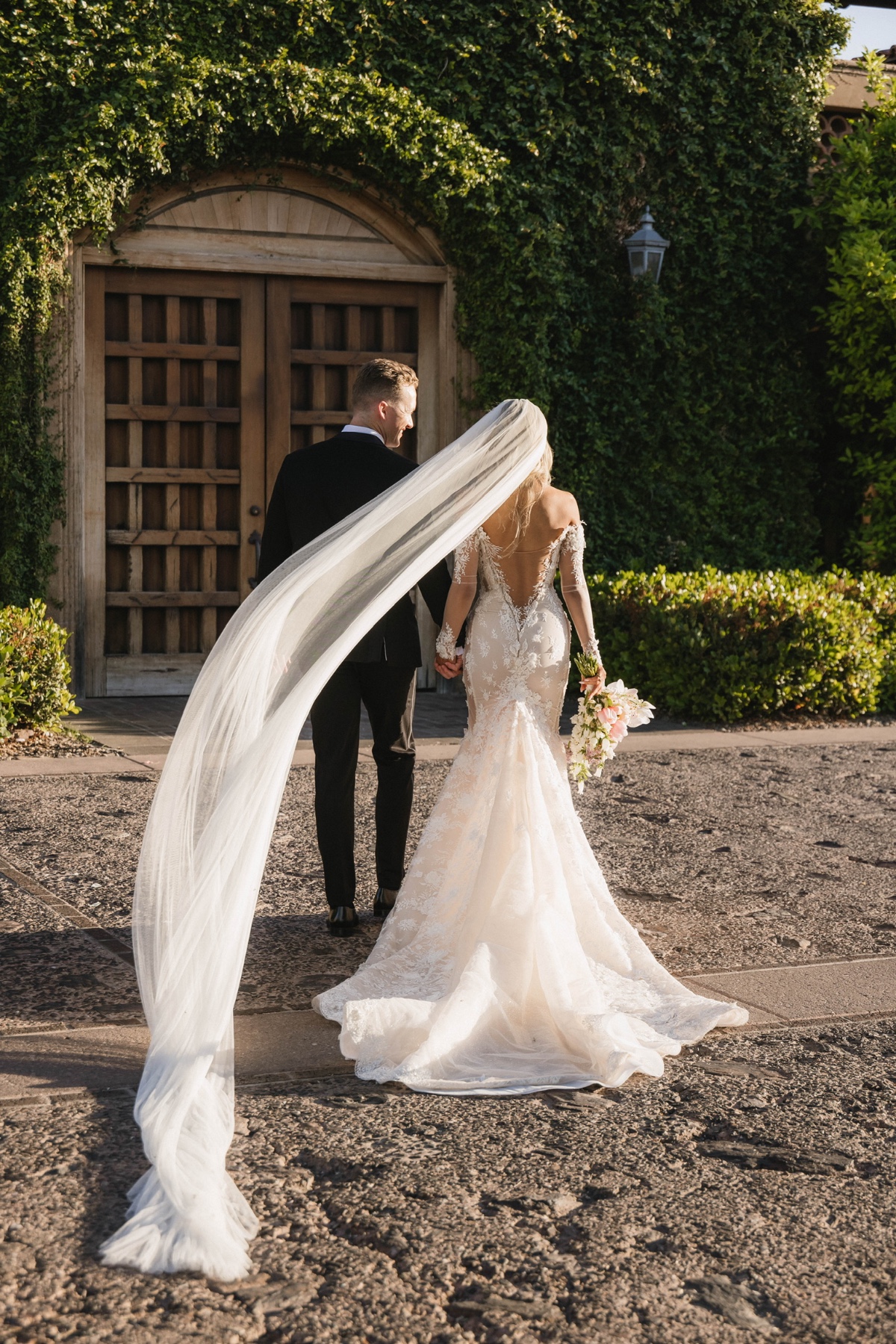 sexy back view on galia lahav wedding gown with low back