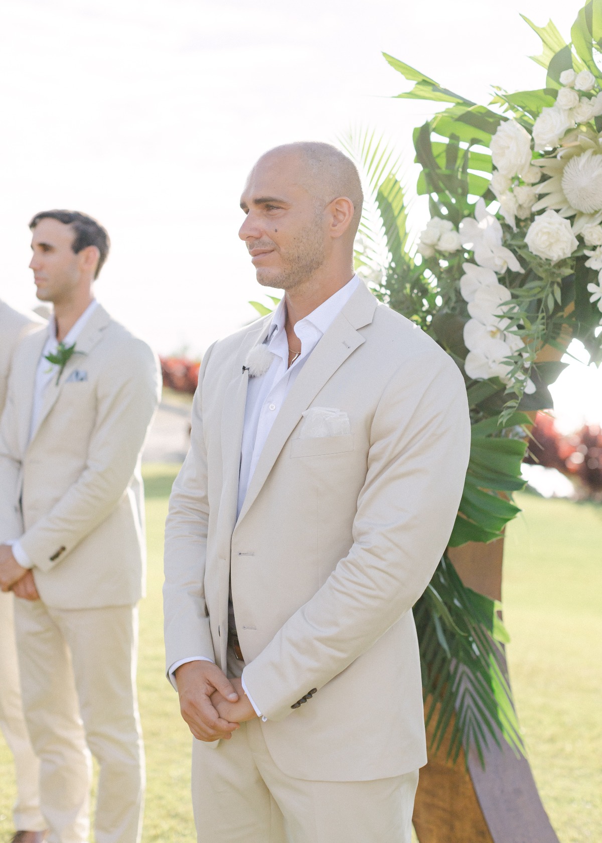 groom waiting for bride at wedding ceremony in hawaii