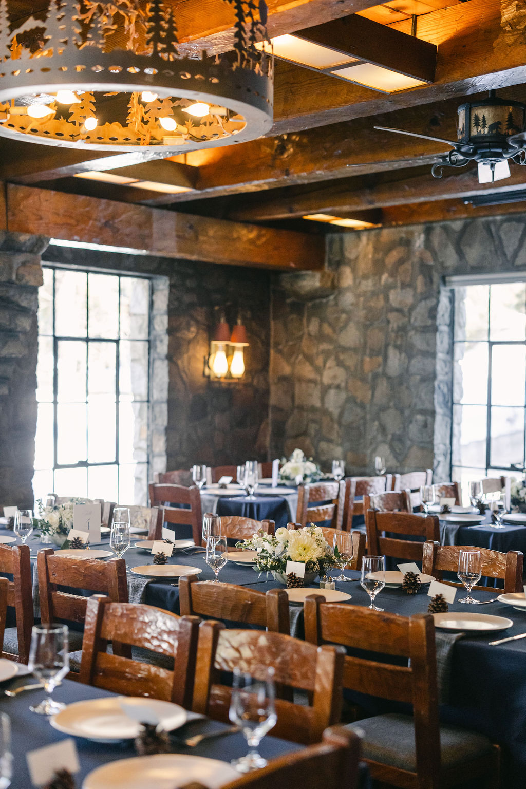 rustic winter wedding reception at lodge