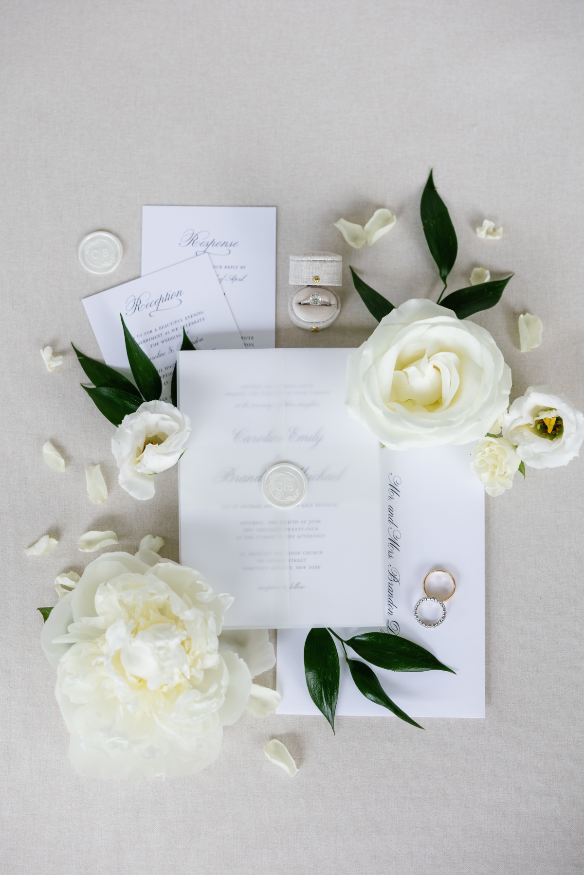 classic white wedding invitations with wax seal