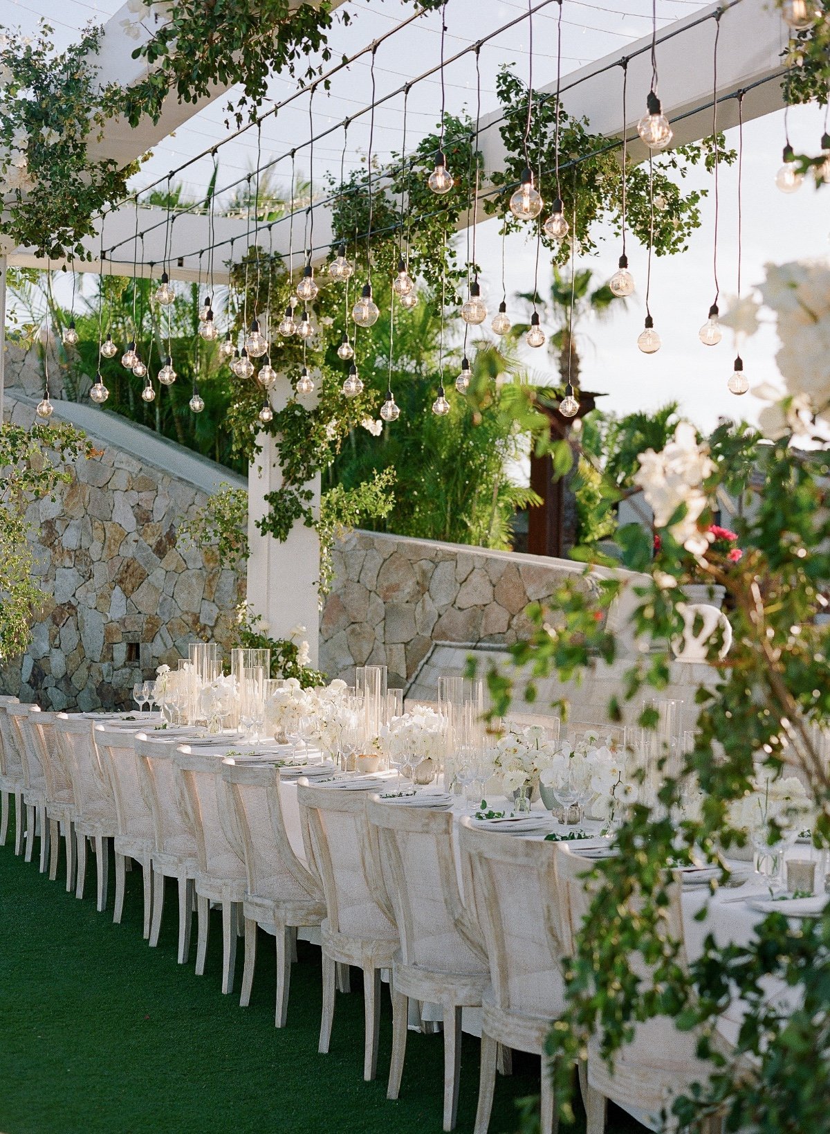 timeless white and green wedding reception in cabo