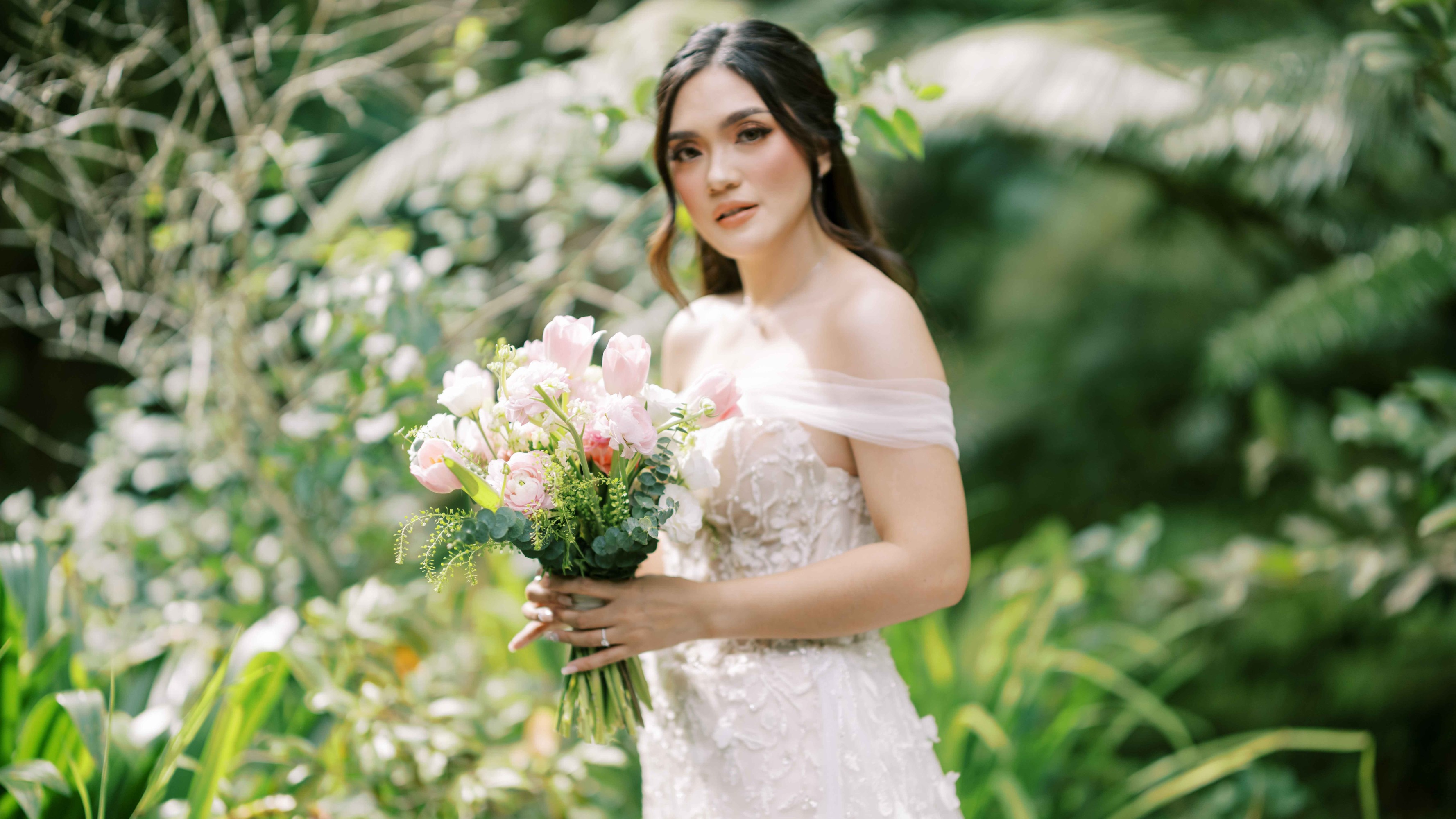 off the shoulder lace wedding dress in champagne