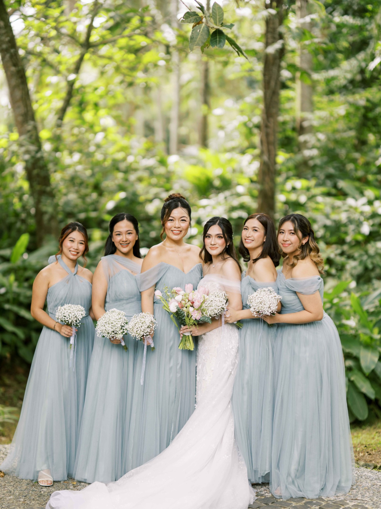 dusty blue tulle bridesmaid dresses