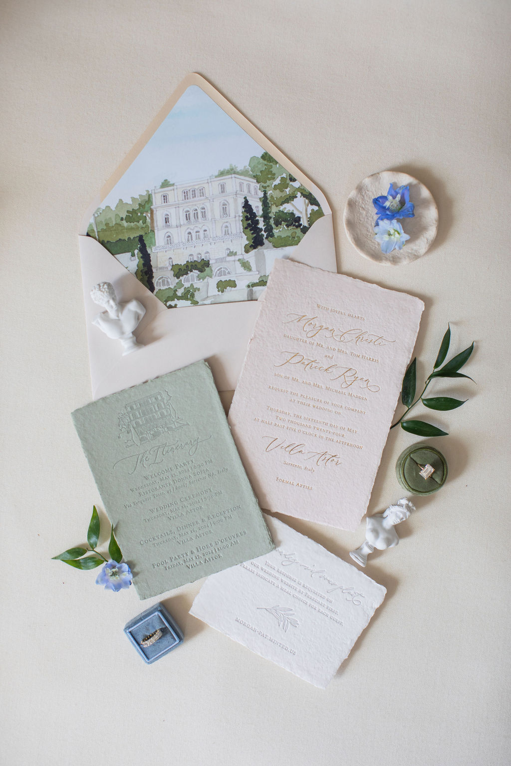 invitation suite with custom watercolor venue insert