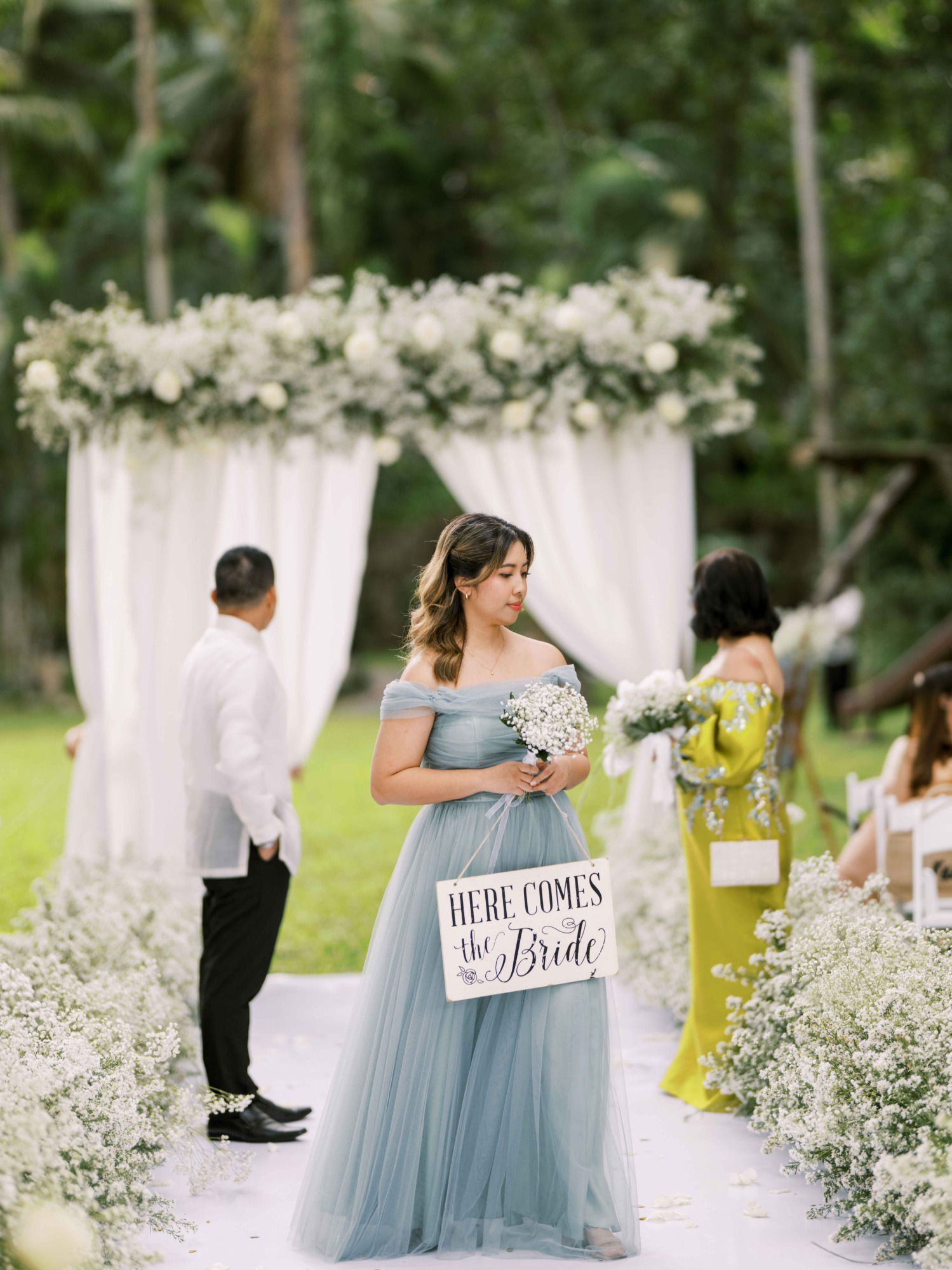 bridesmaid in dusty blue dress