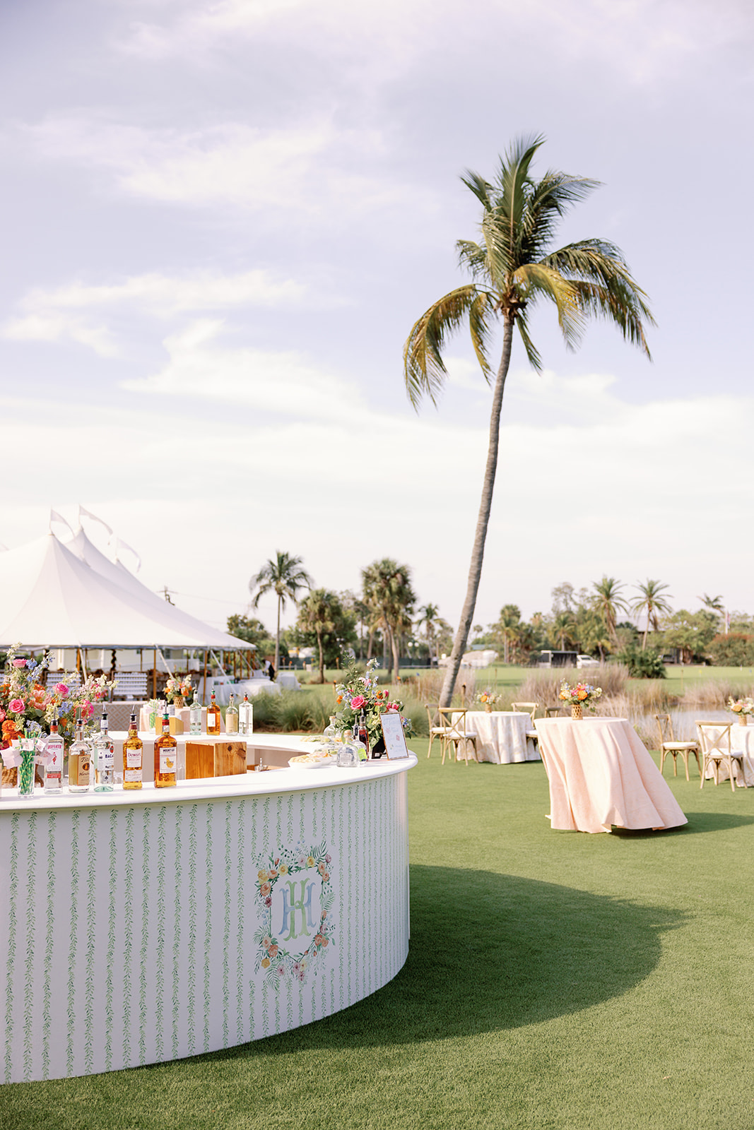 tented wedding reception in florida with custom bar