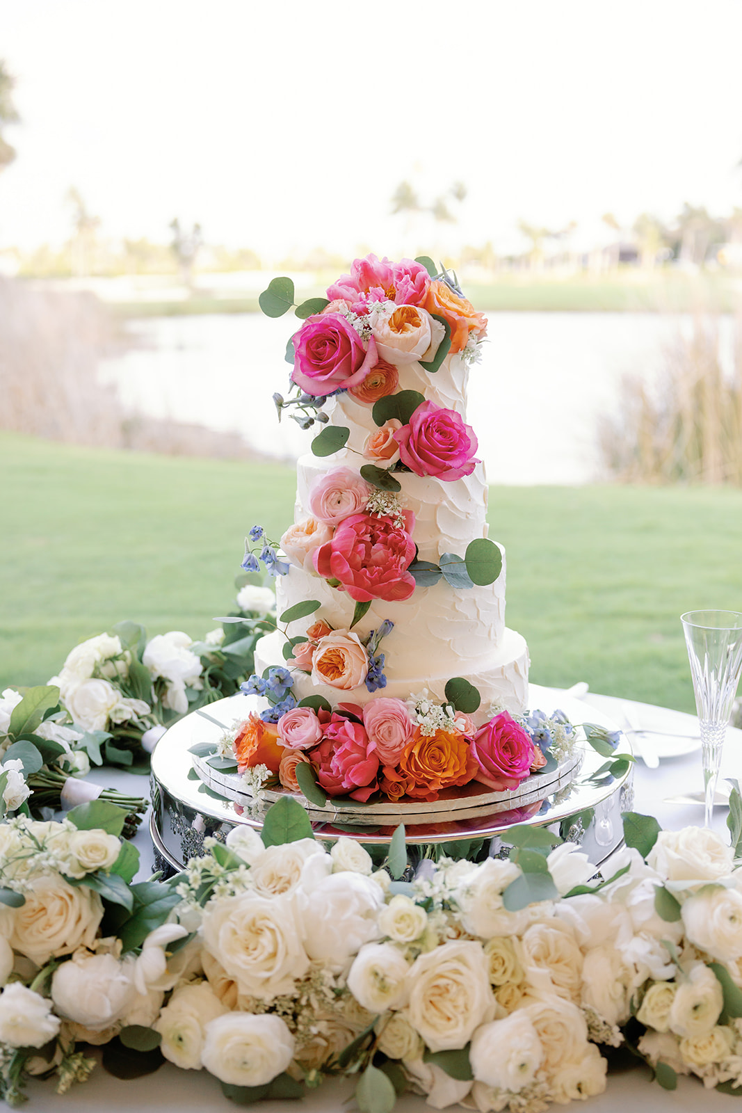 wedding cake with fresh flowers