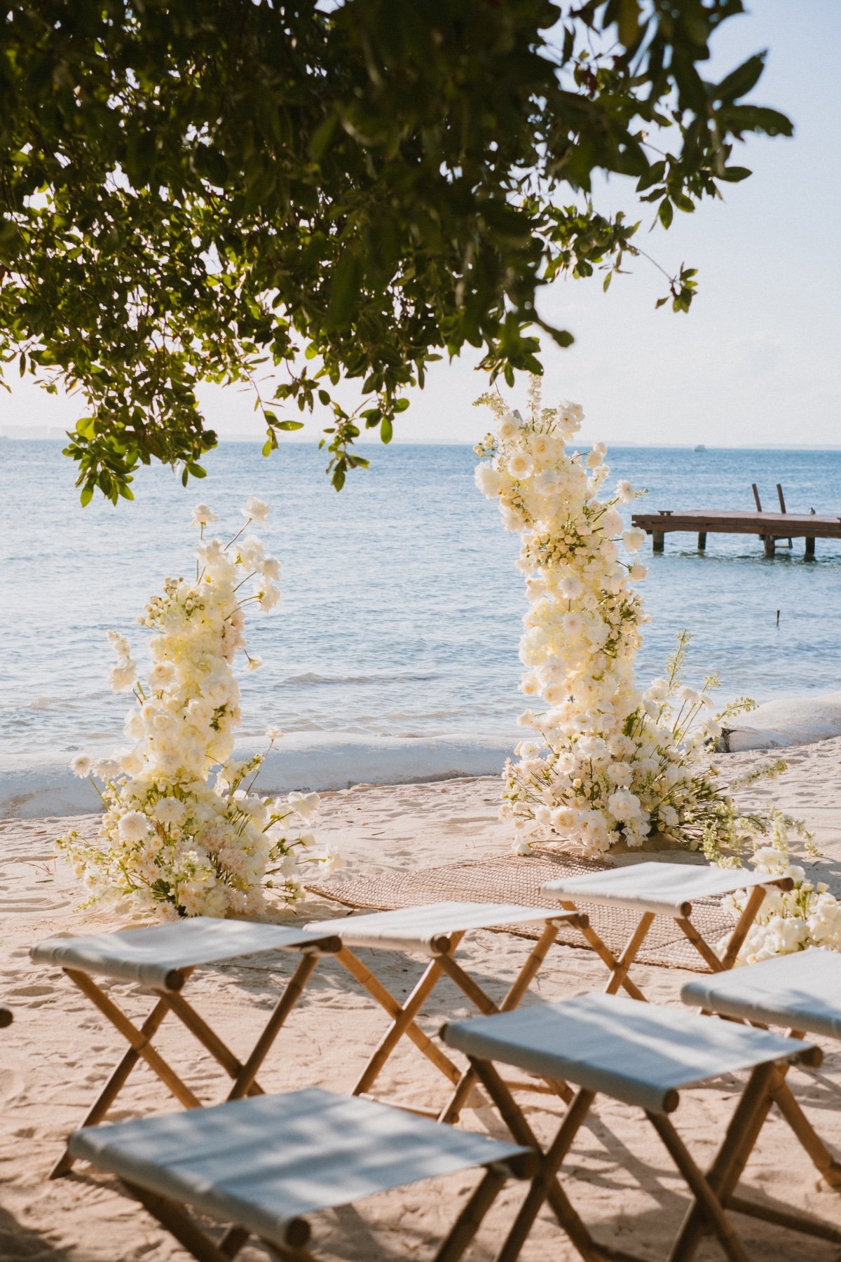 large white and off-white floral towers