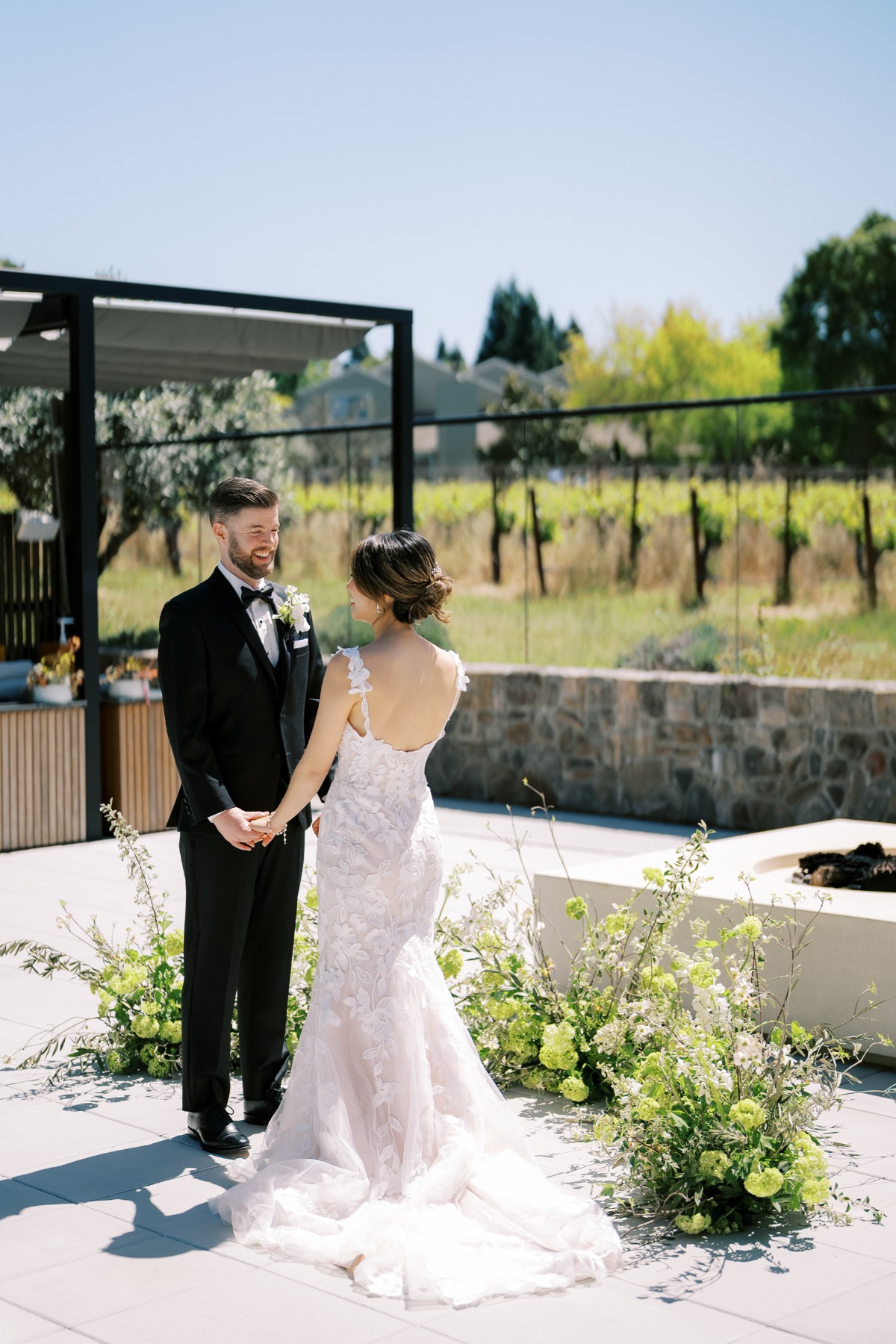 bride and groom at wedding ceremony in napa valley