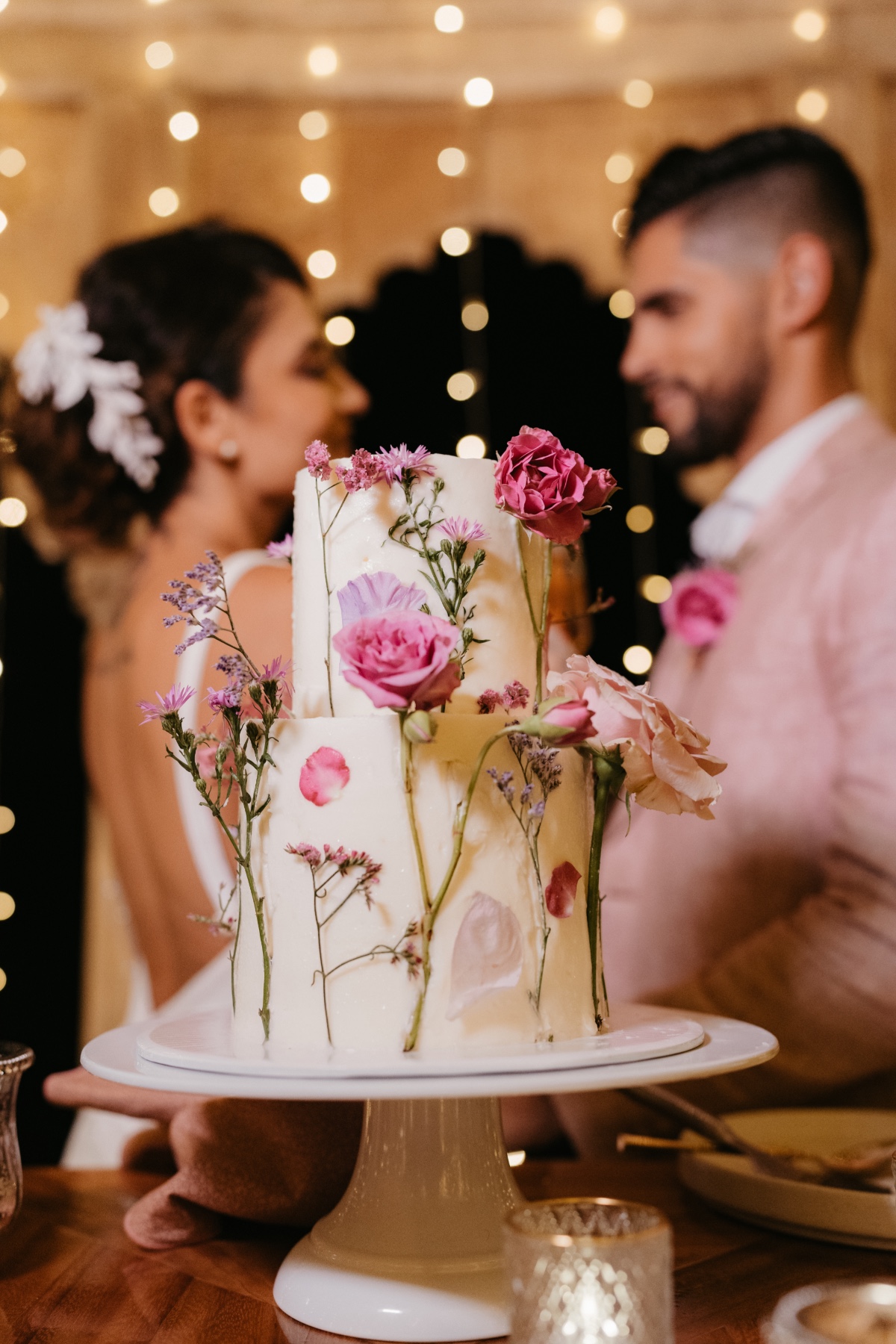 unique fresh pressed flower wedding cake