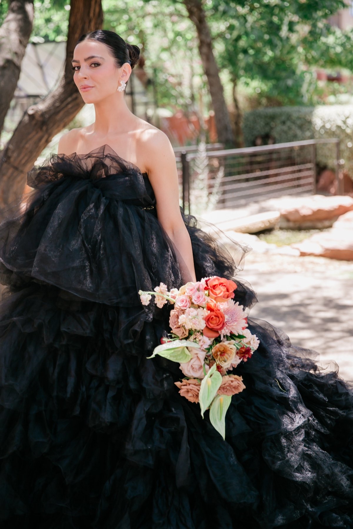 black tiered ruffle ballgown