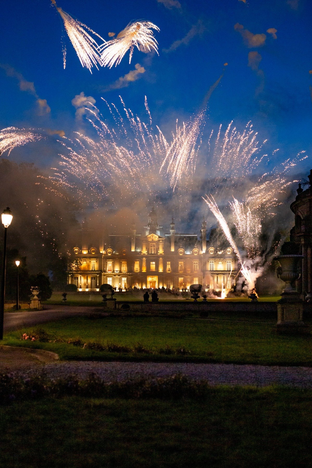 fireworks outside chateau in paris