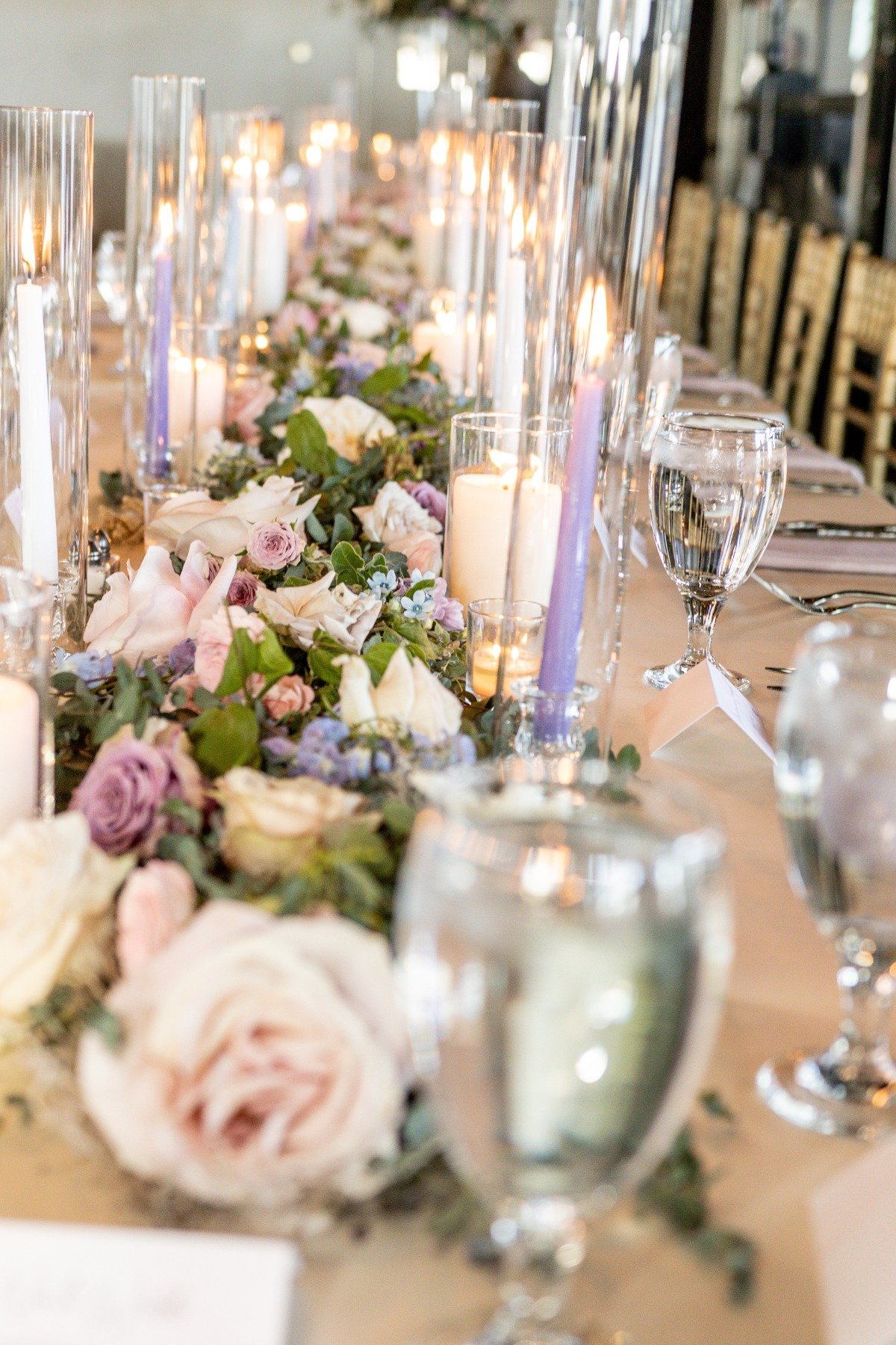 long pastel wedding flower garland centerpiece