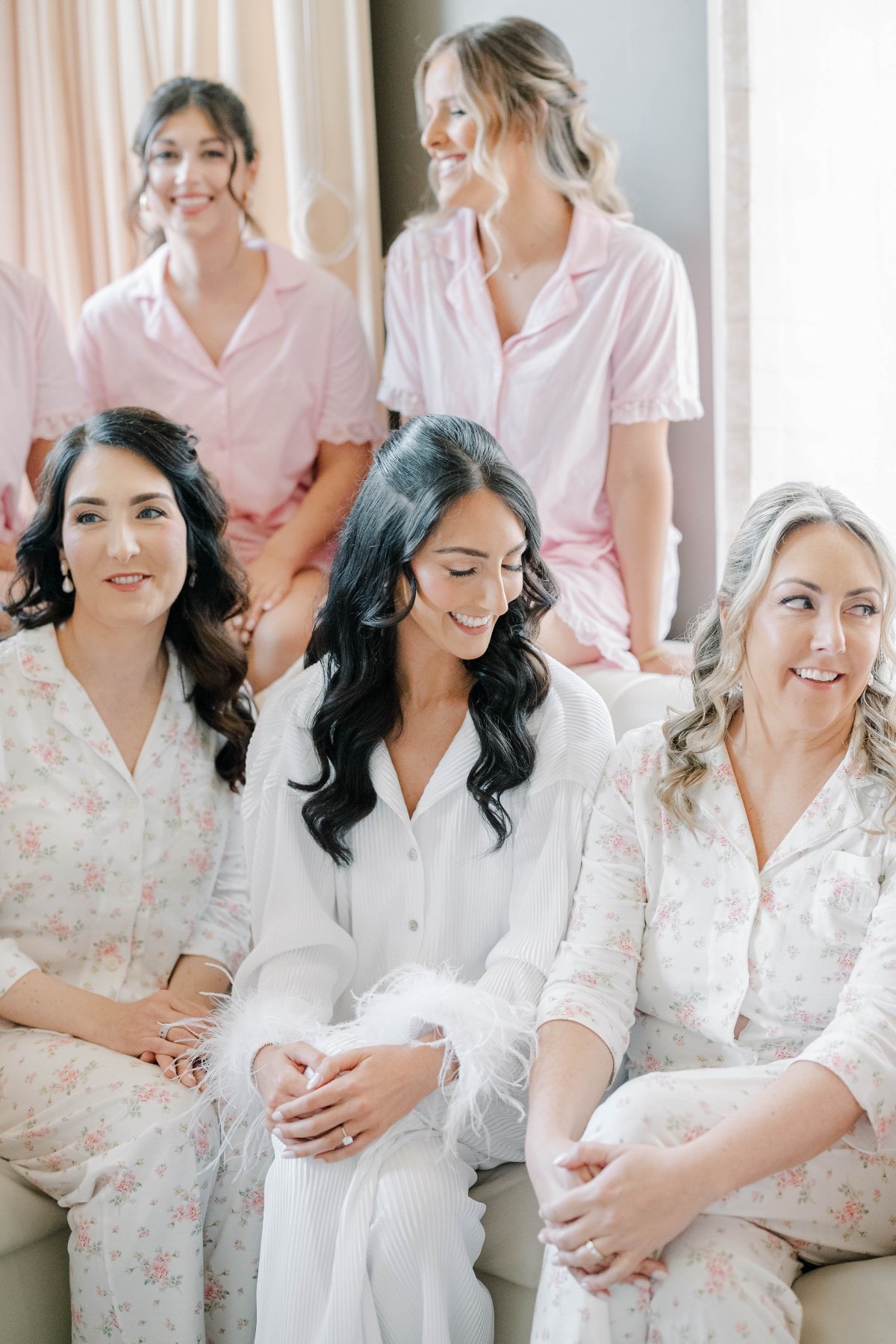 bride and bridesmaids in pajamas