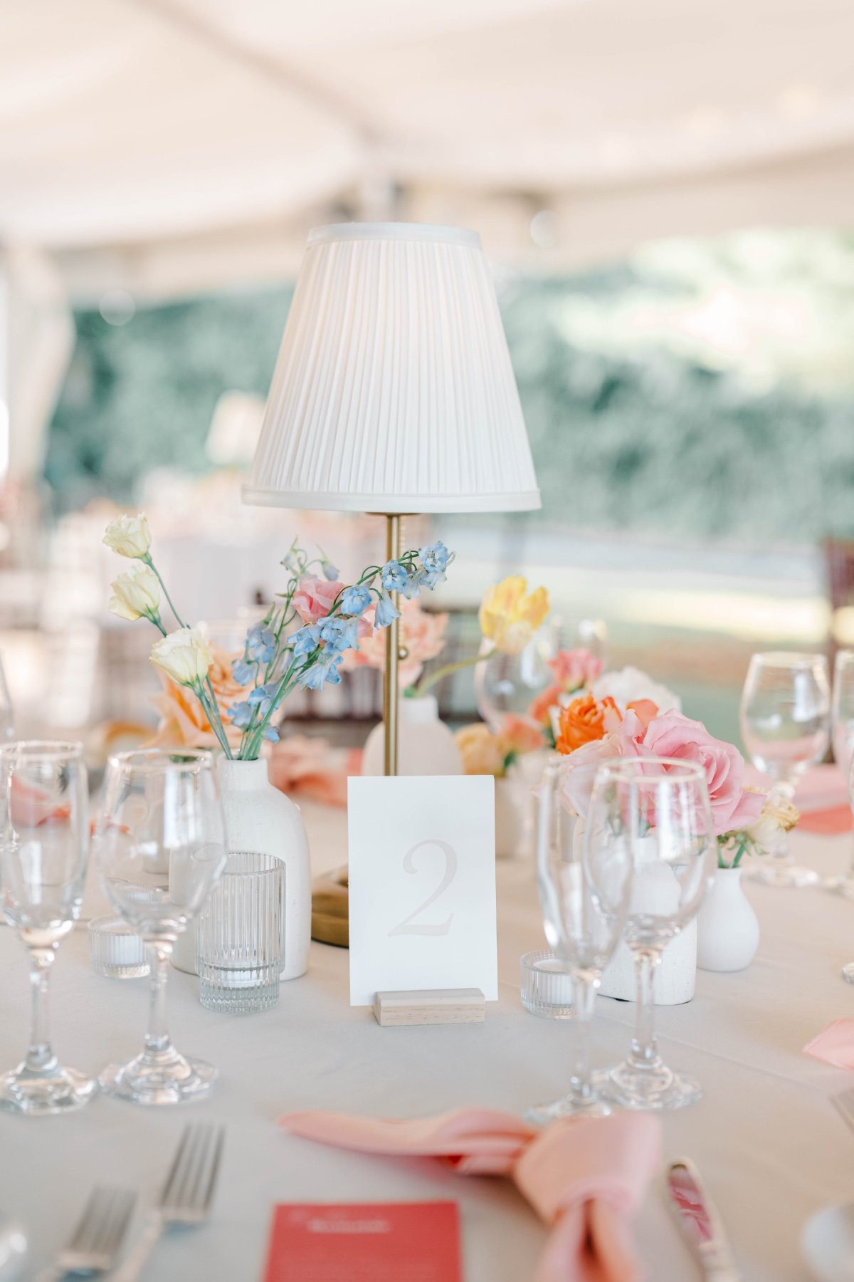 pastel wedding tablescape with lamps