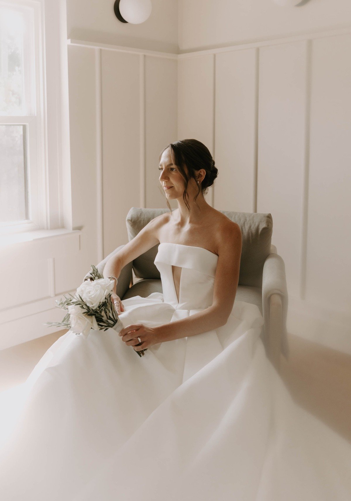 white rose and rosemary bouquet