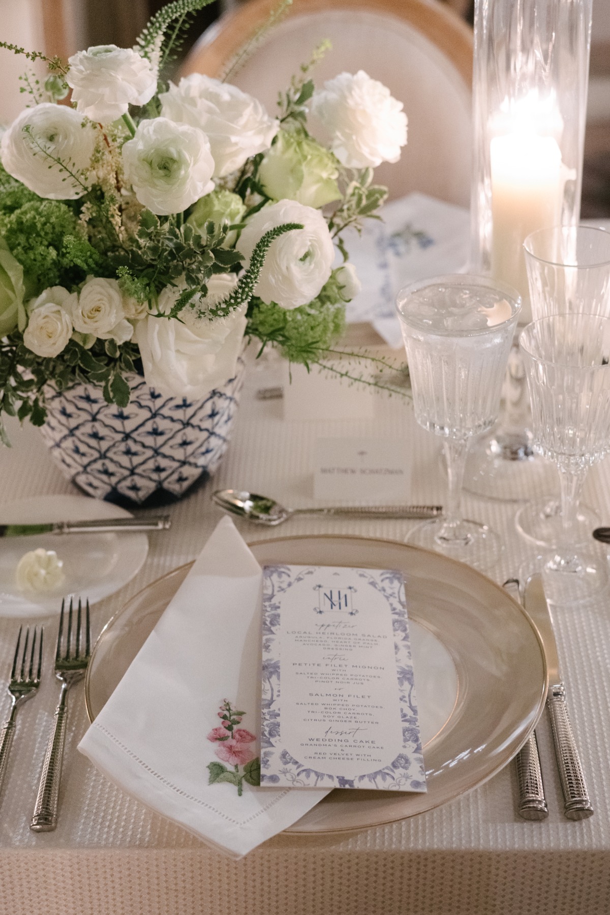 custom blue and white chinoiserie menus