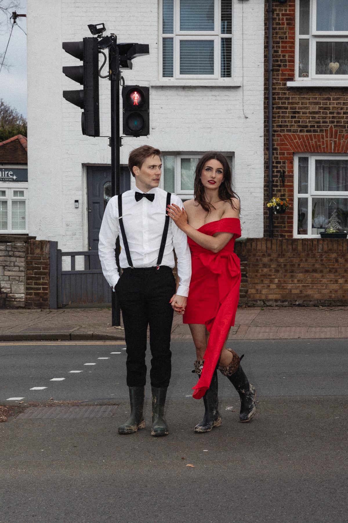 red dress for engagement photos