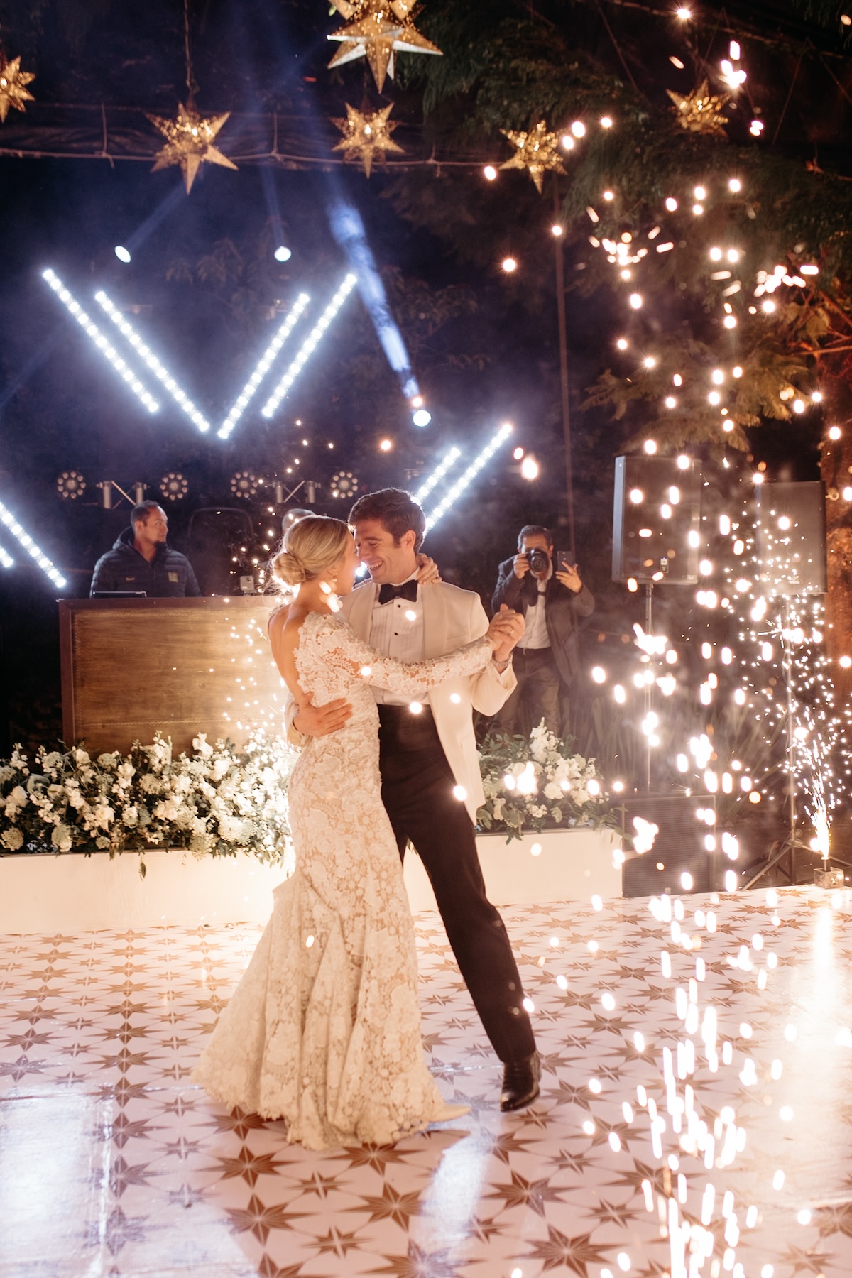 cold sparks on dance floor at wedding in mexico