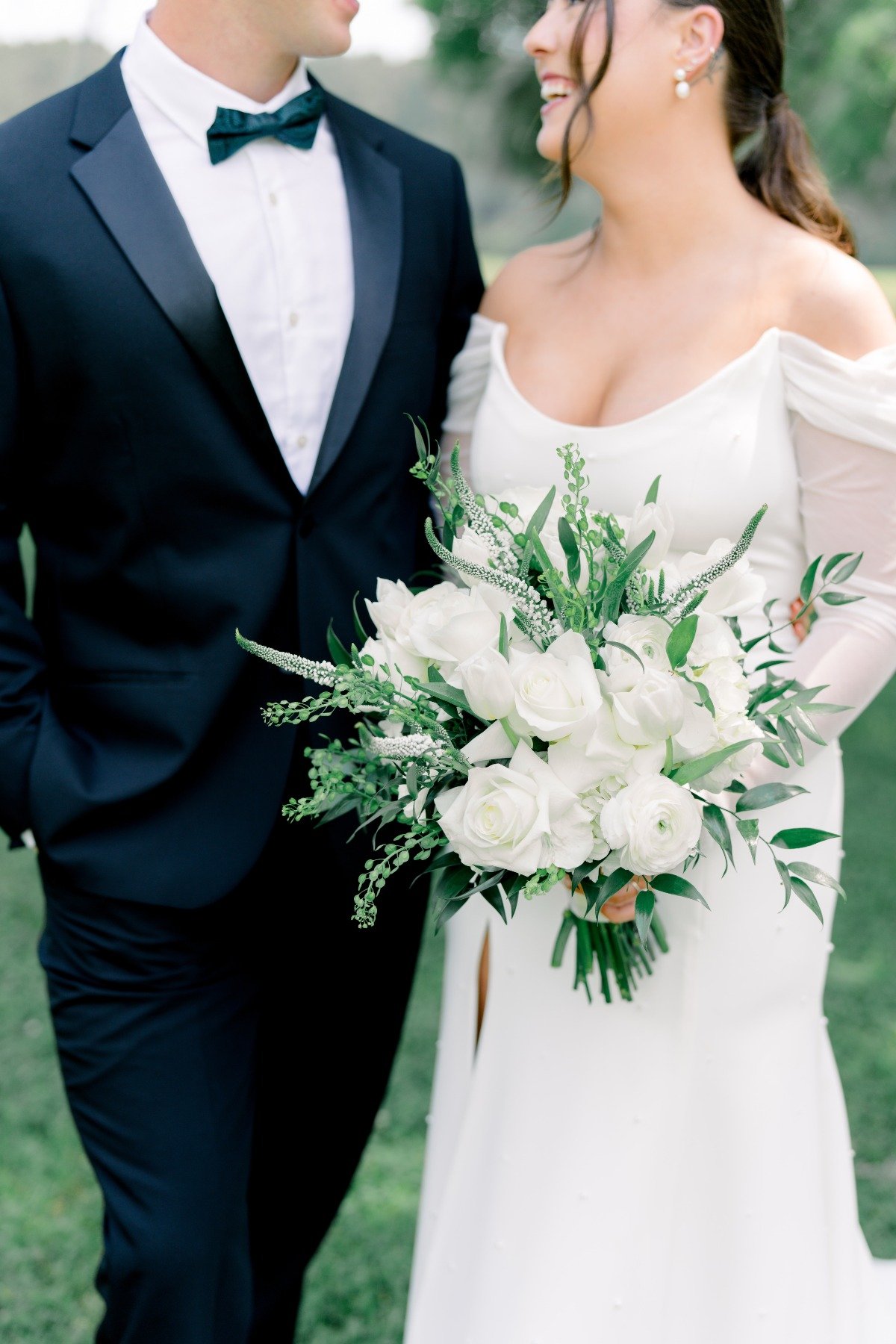 long sleeve off the shoulder wedding gown