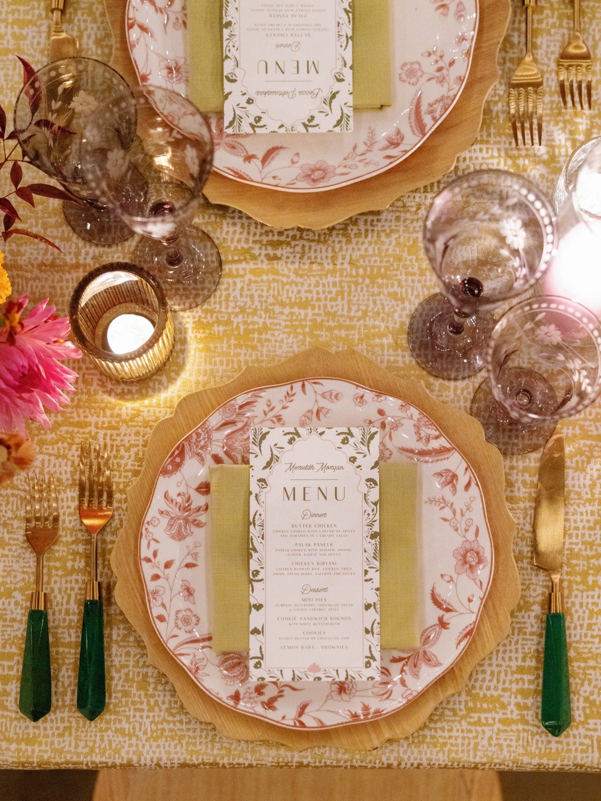 red printed dishes for wedding dinner