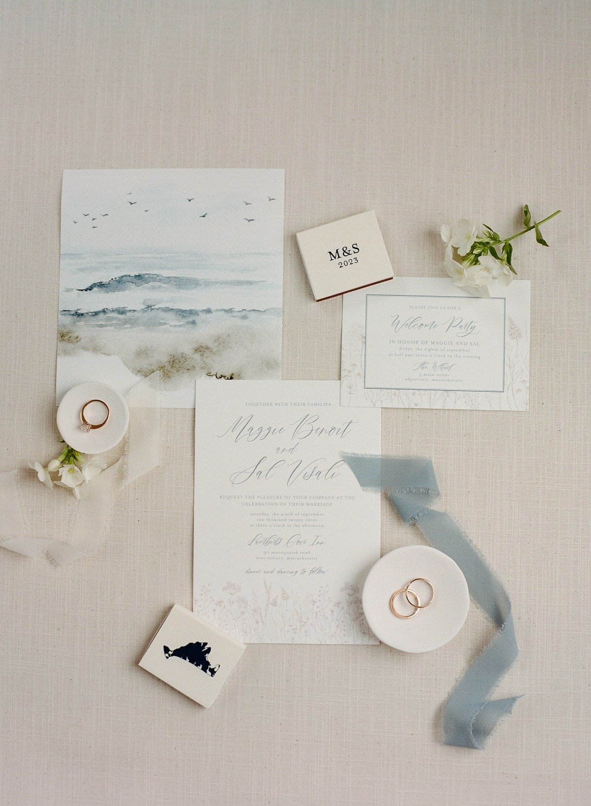 painted watercolor custom invitations for marthas vineyard