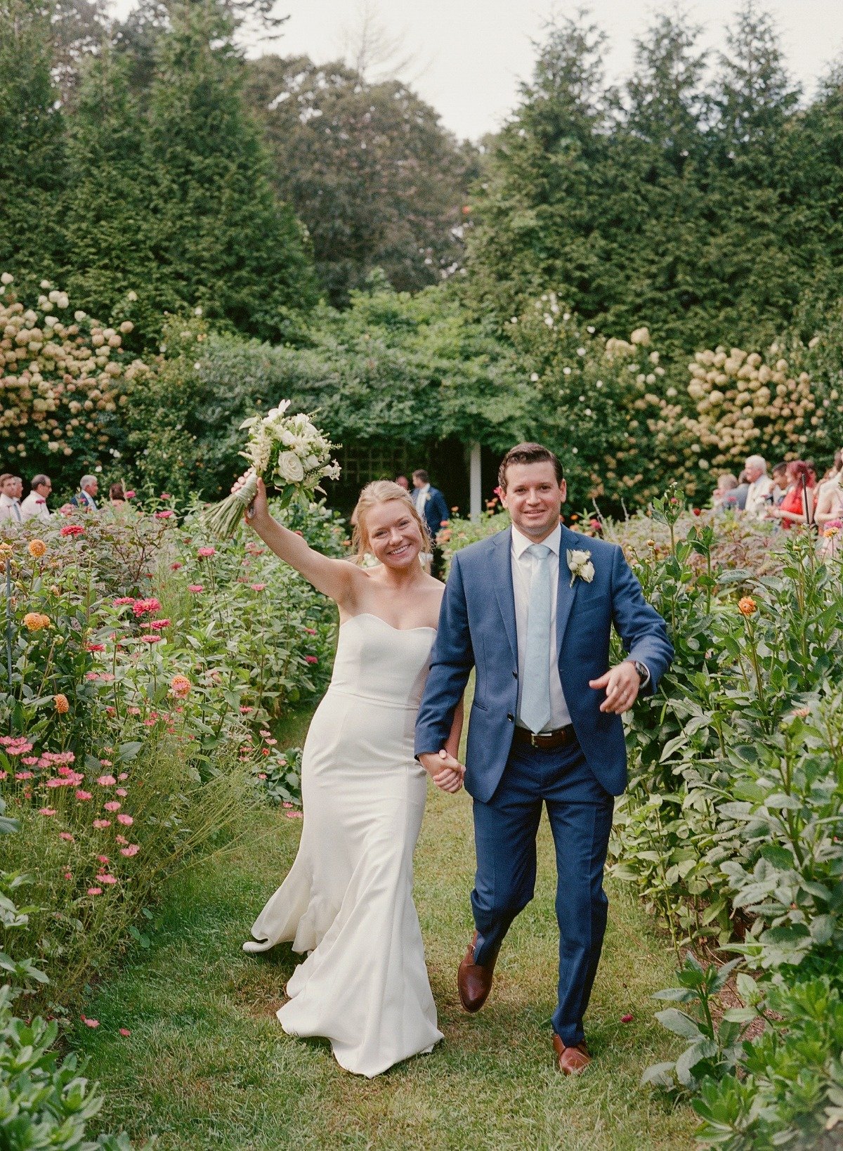 bride and groom at wildflower wedding ceremony