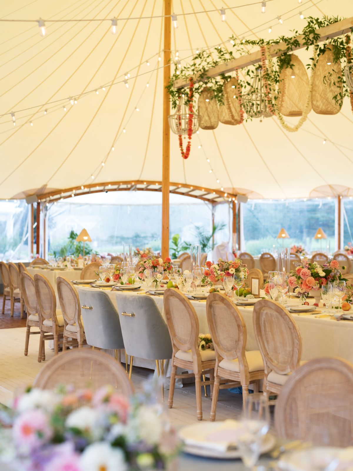 pastel tented reception ideas with head table