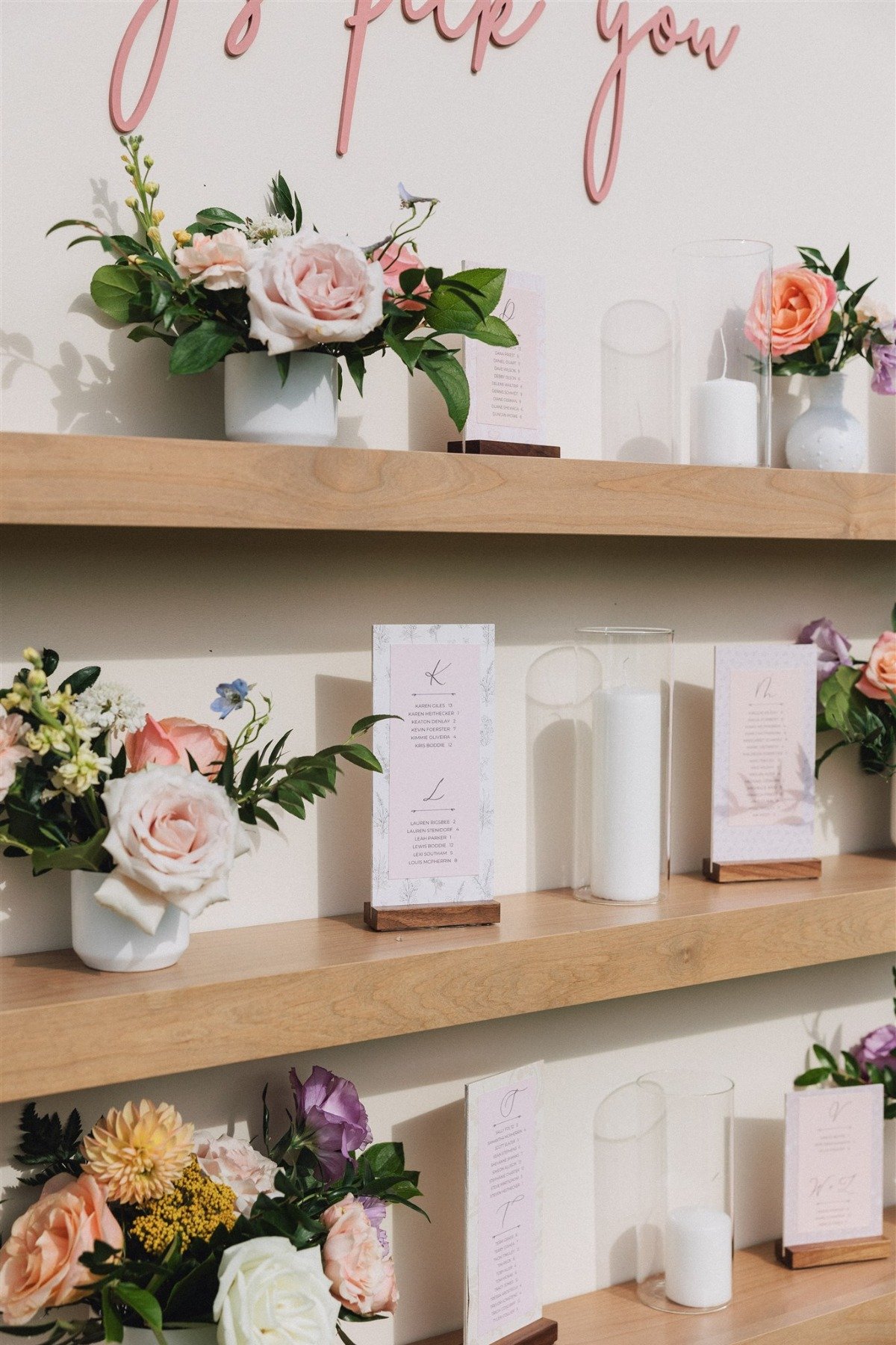 flower escort card display for wedding