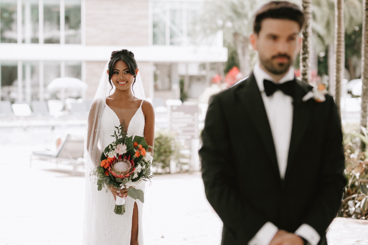 bride and groom first look in puerto rico