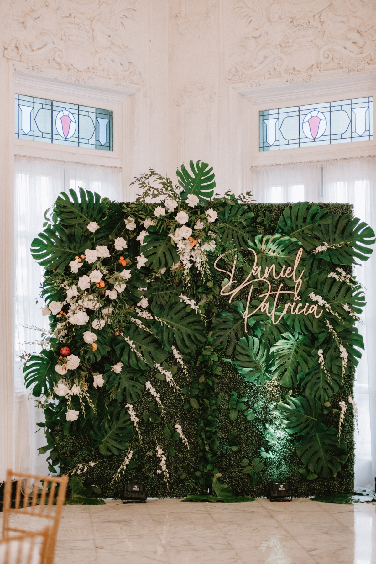 tropical floral backdrop for wedding