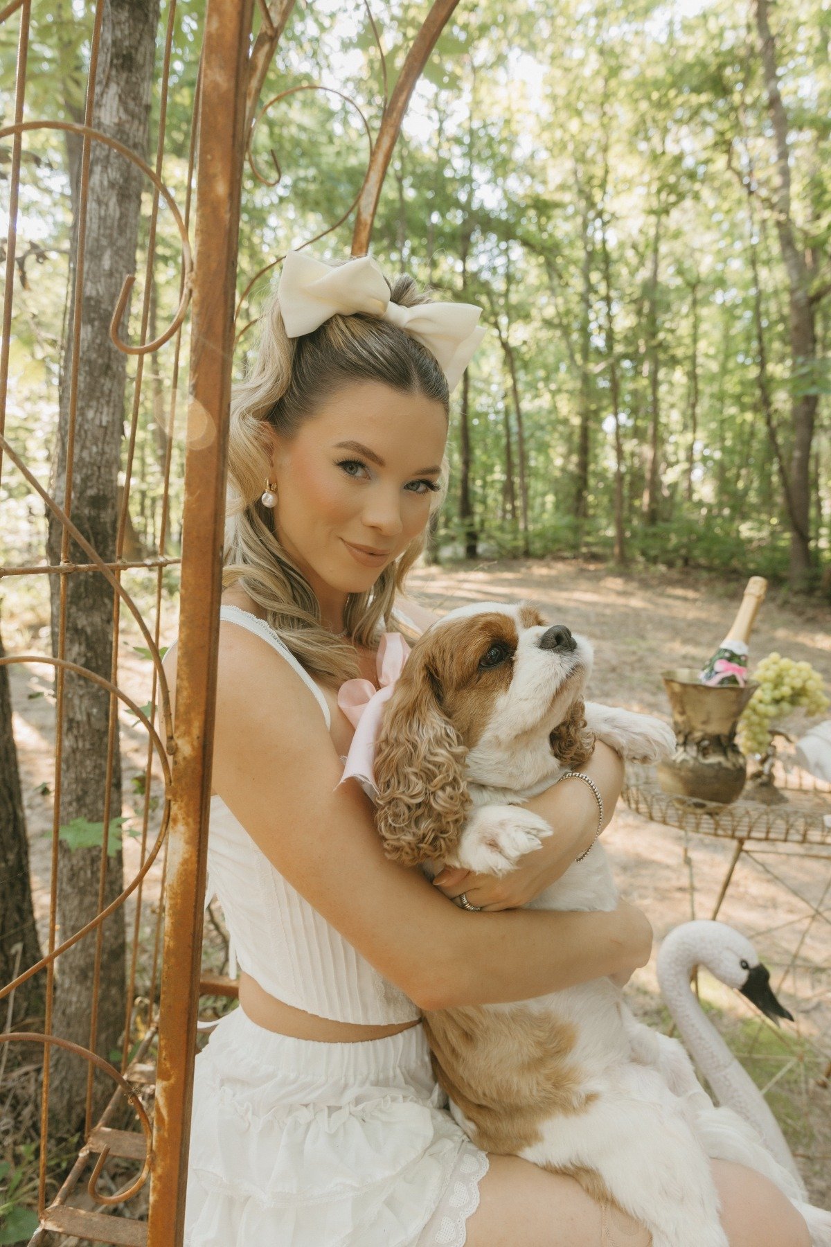 dog with bow at bridal shower