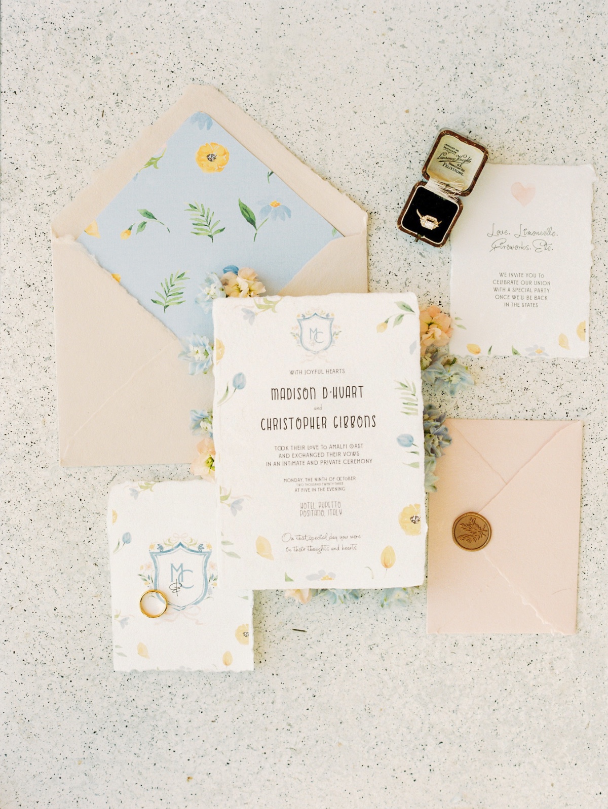 beautiful blue and yellow invitations for elopement