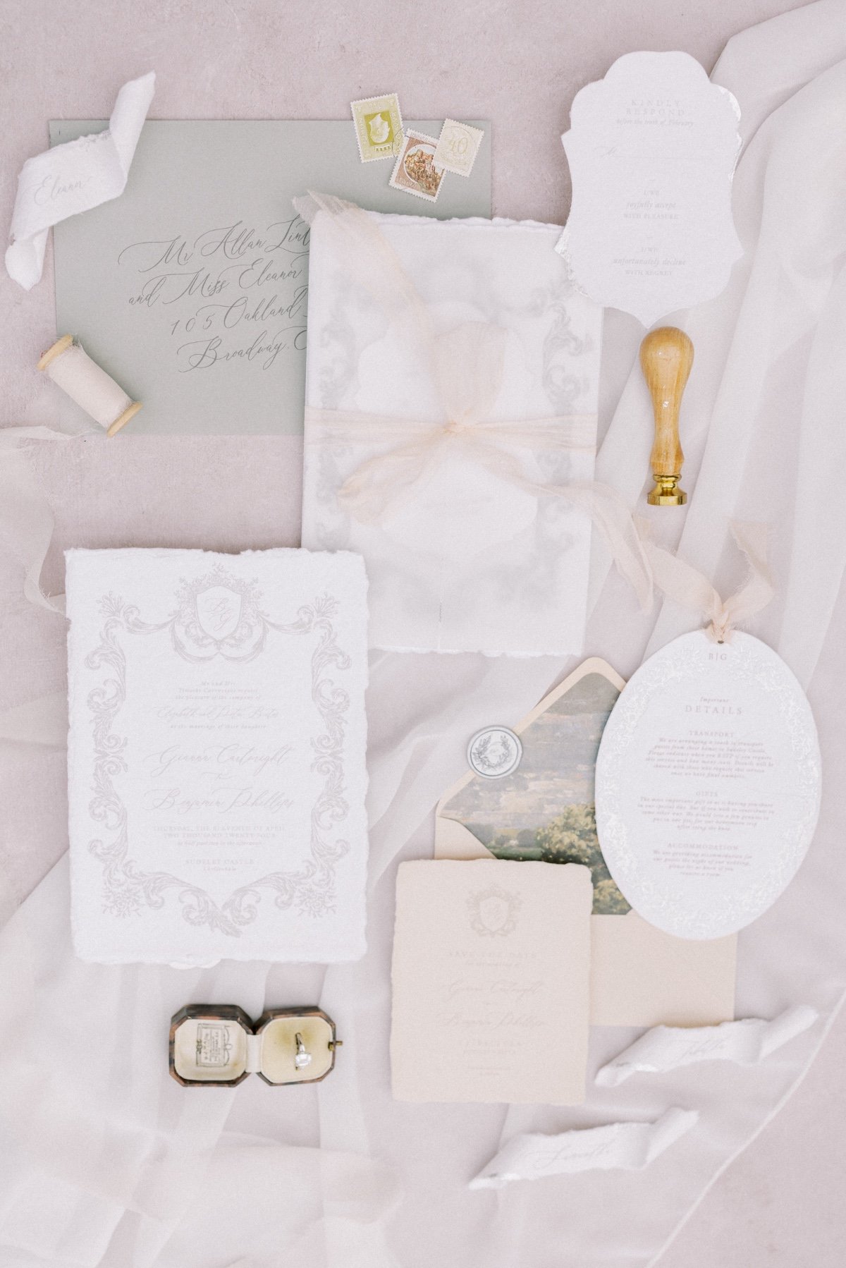 white and blush pink wedding invitations