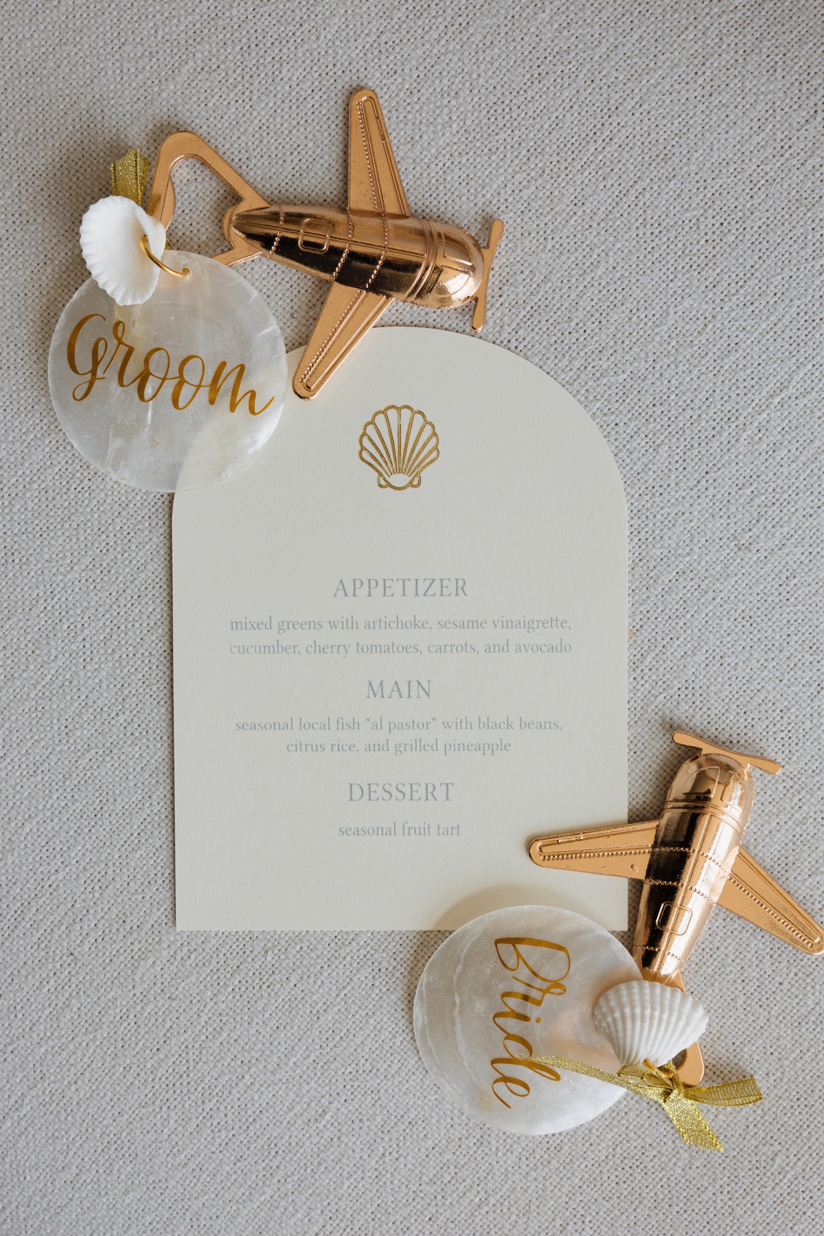 destination wedding themed favors and place cards