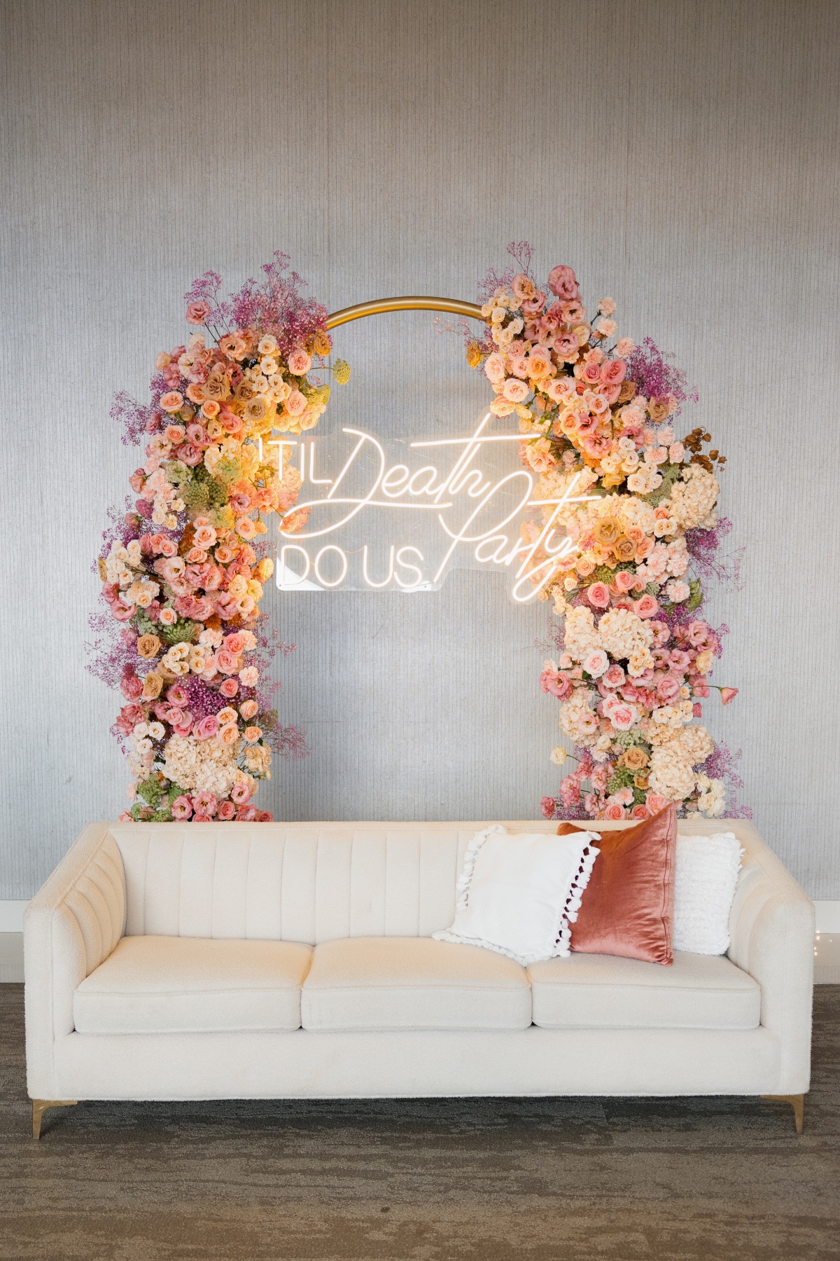 til death do us party neon sign for wedding reception