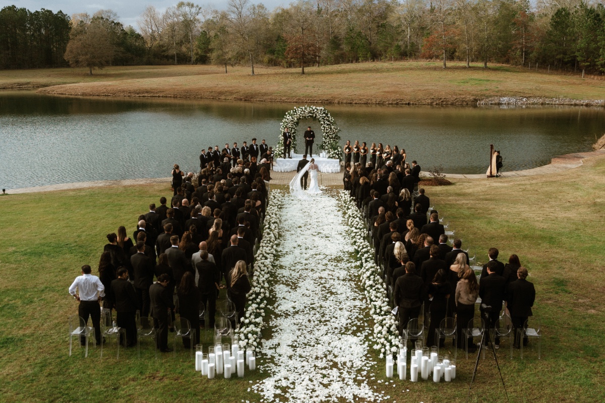 white rose petal aisle for wedding