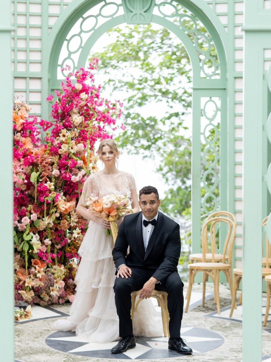 This Miami wedding inspo brought turquoise accents to a tea house