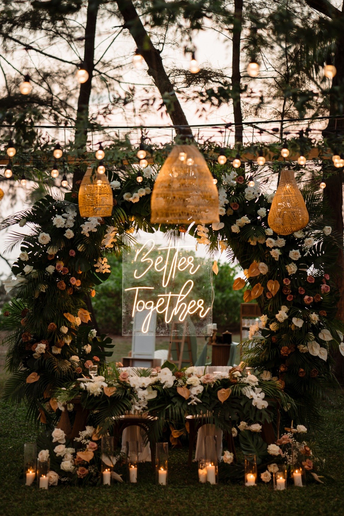 better together neon wedding sign for sweetheart table