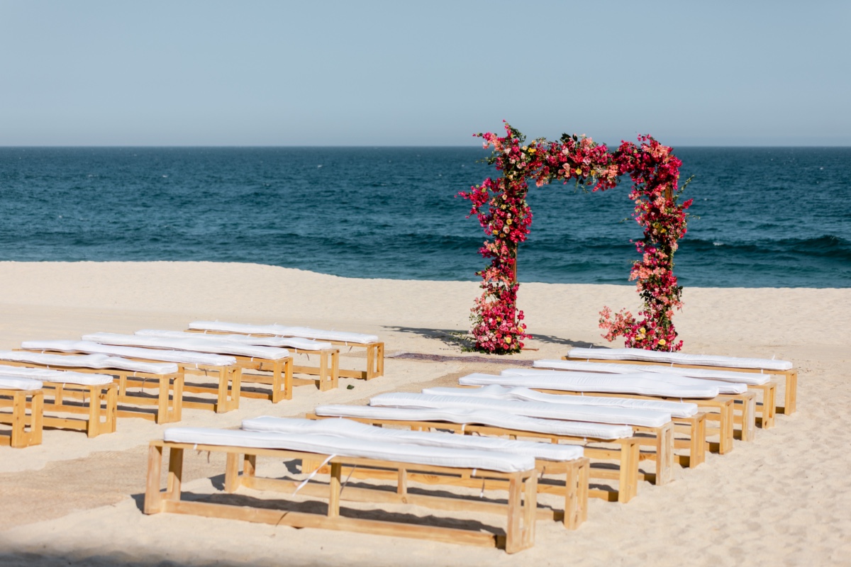 santorini inspired beach wedding ceremony