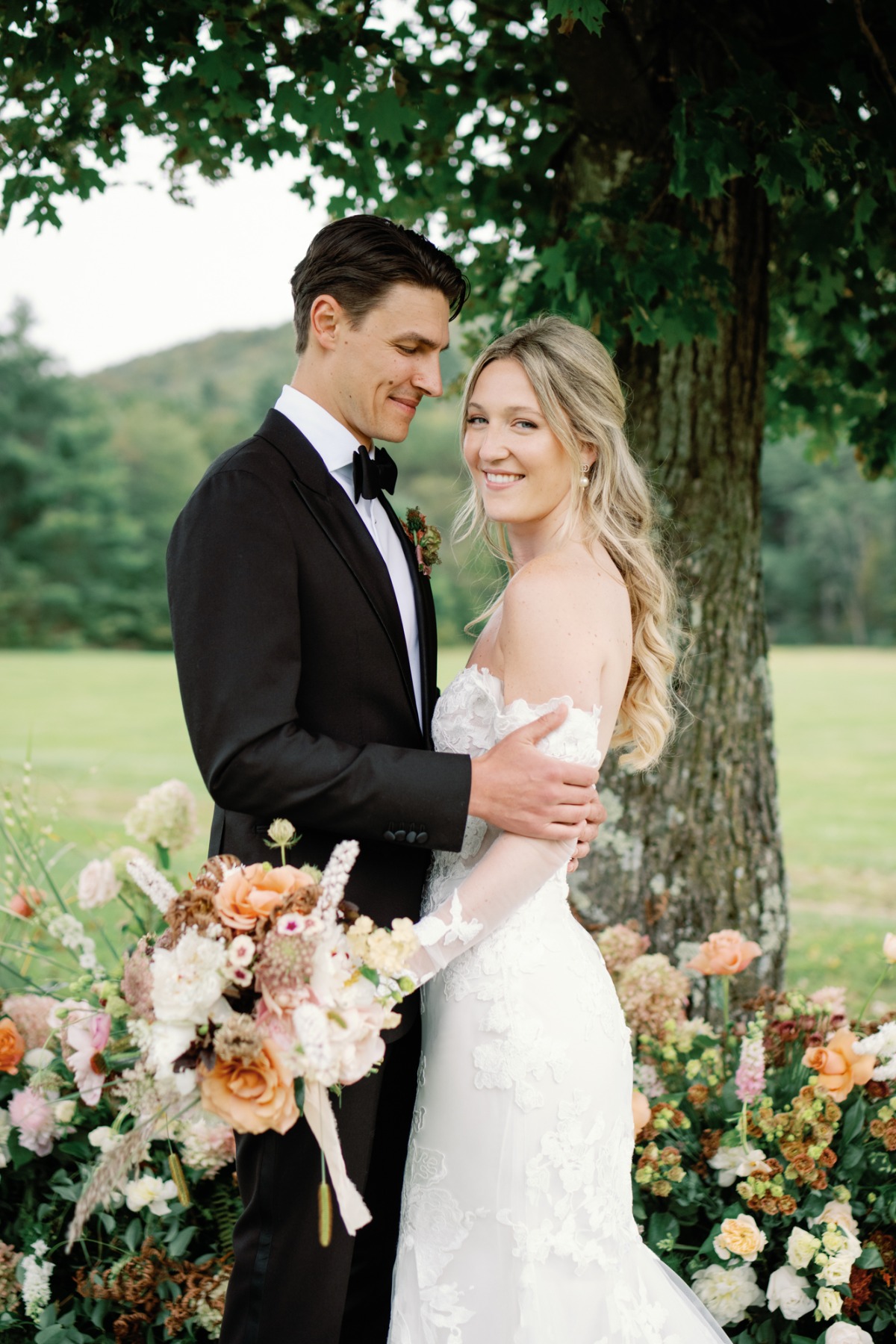 long sleeve off the shoulder wedding gown