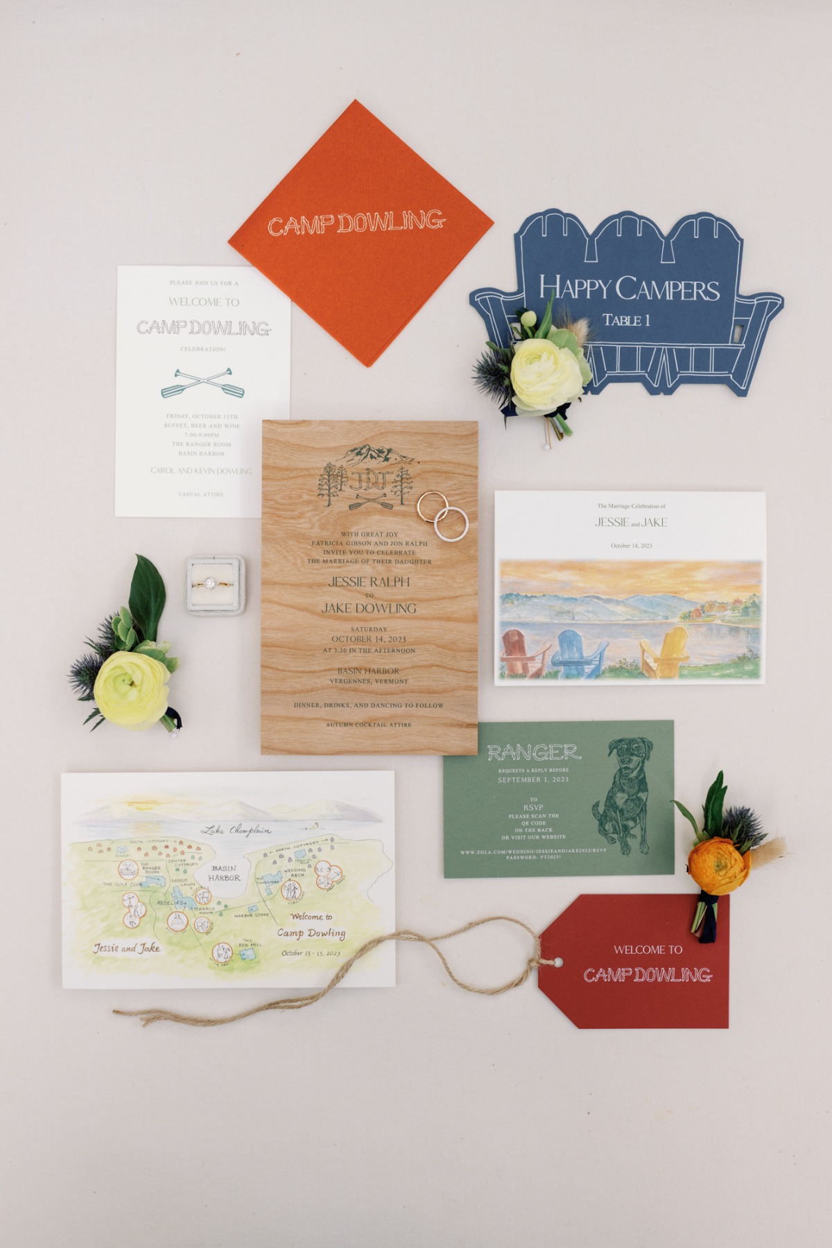 camp-themed invitation suite