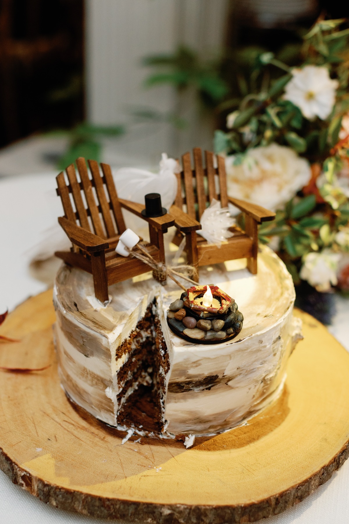 camp-themed wedding cake