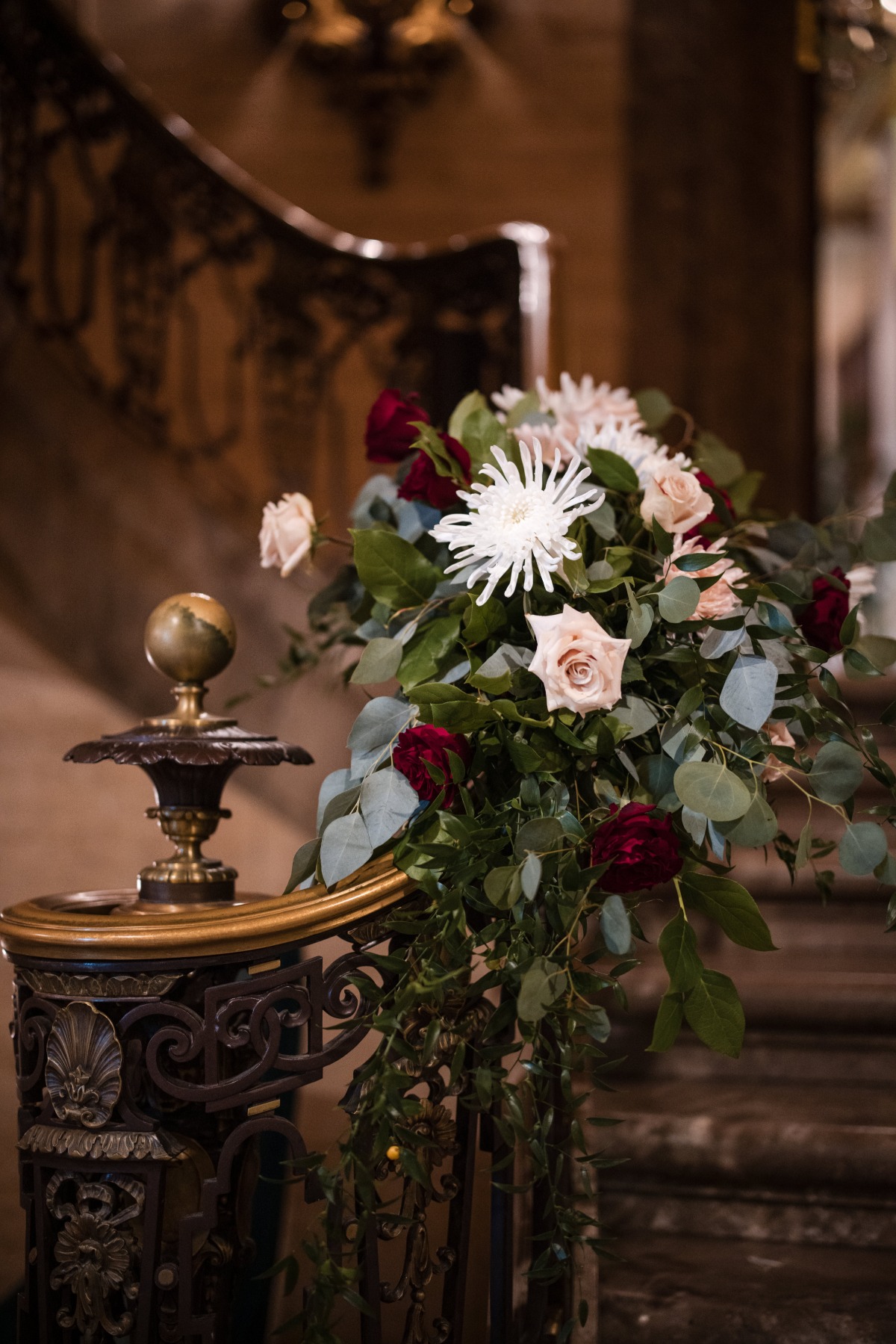 moody staircase floral design