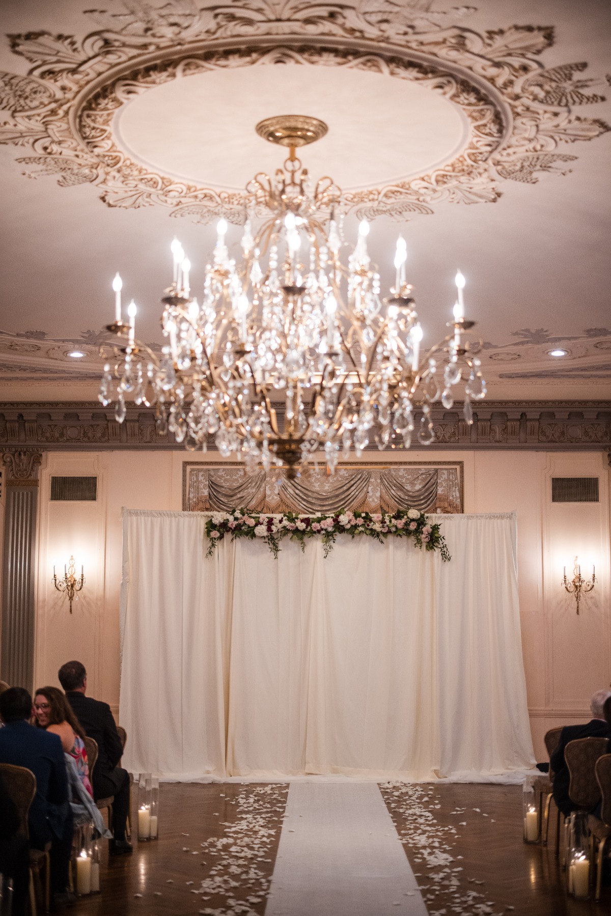 simple white draping wedding ceremony background