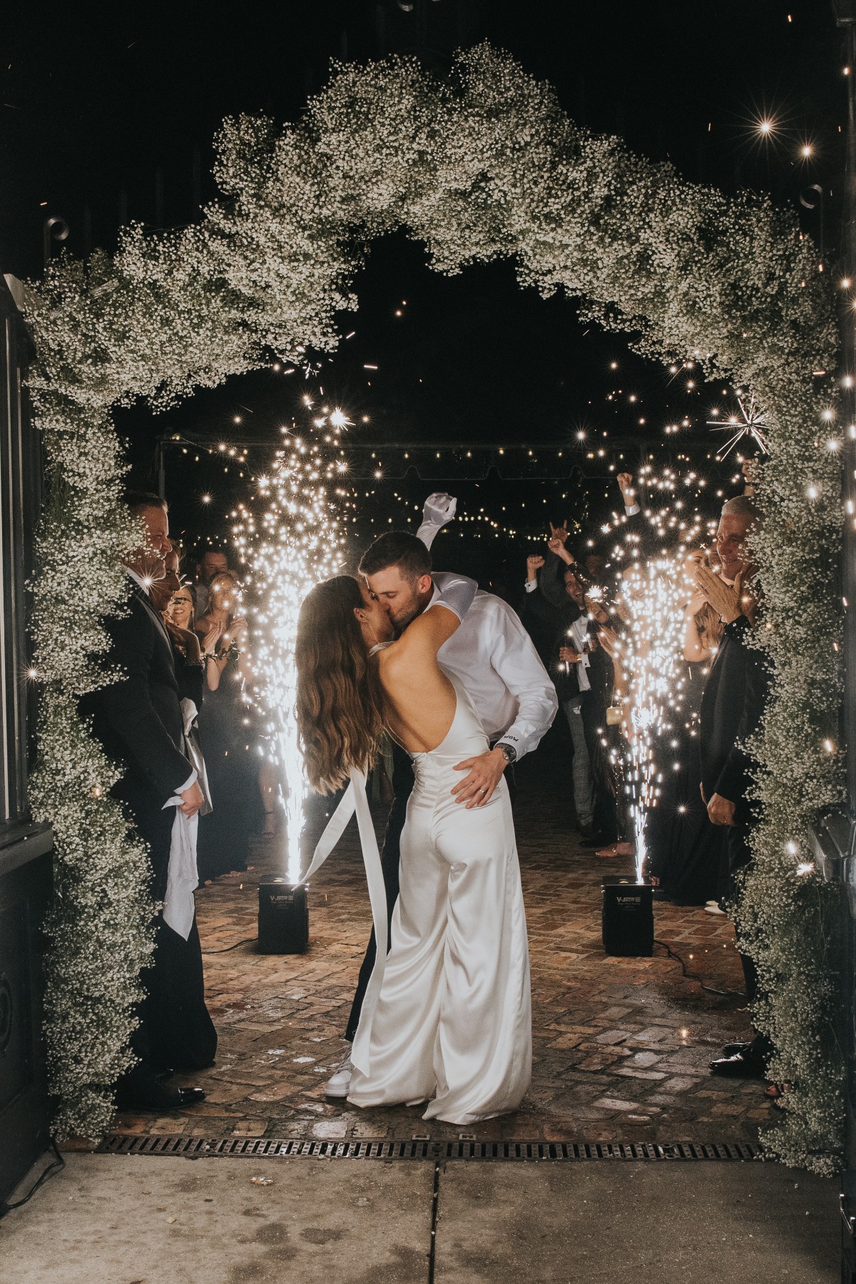 baby's breath floral arch with cold sparks in new orleans