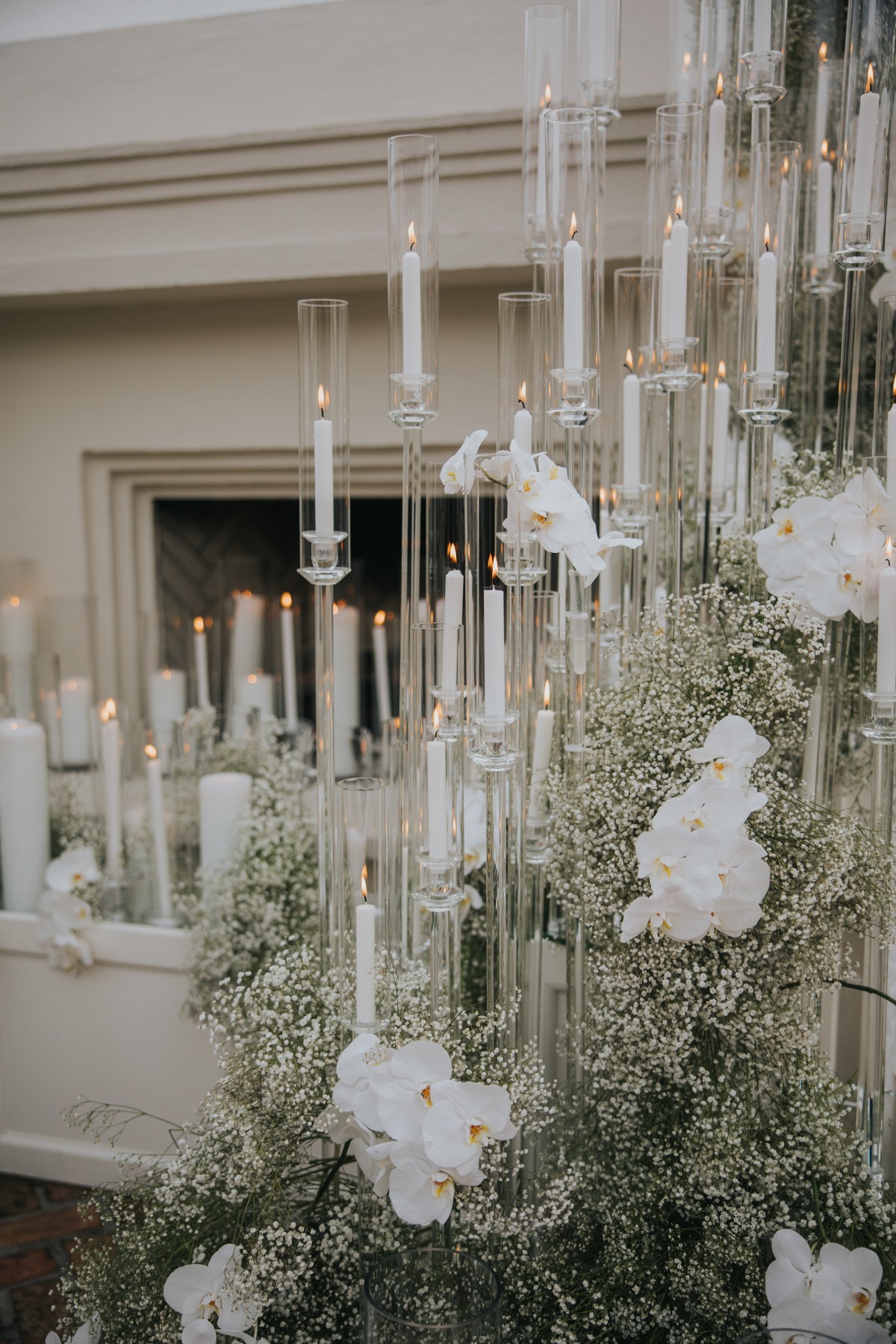 tall hurricane glasses for tapered candles at wedding